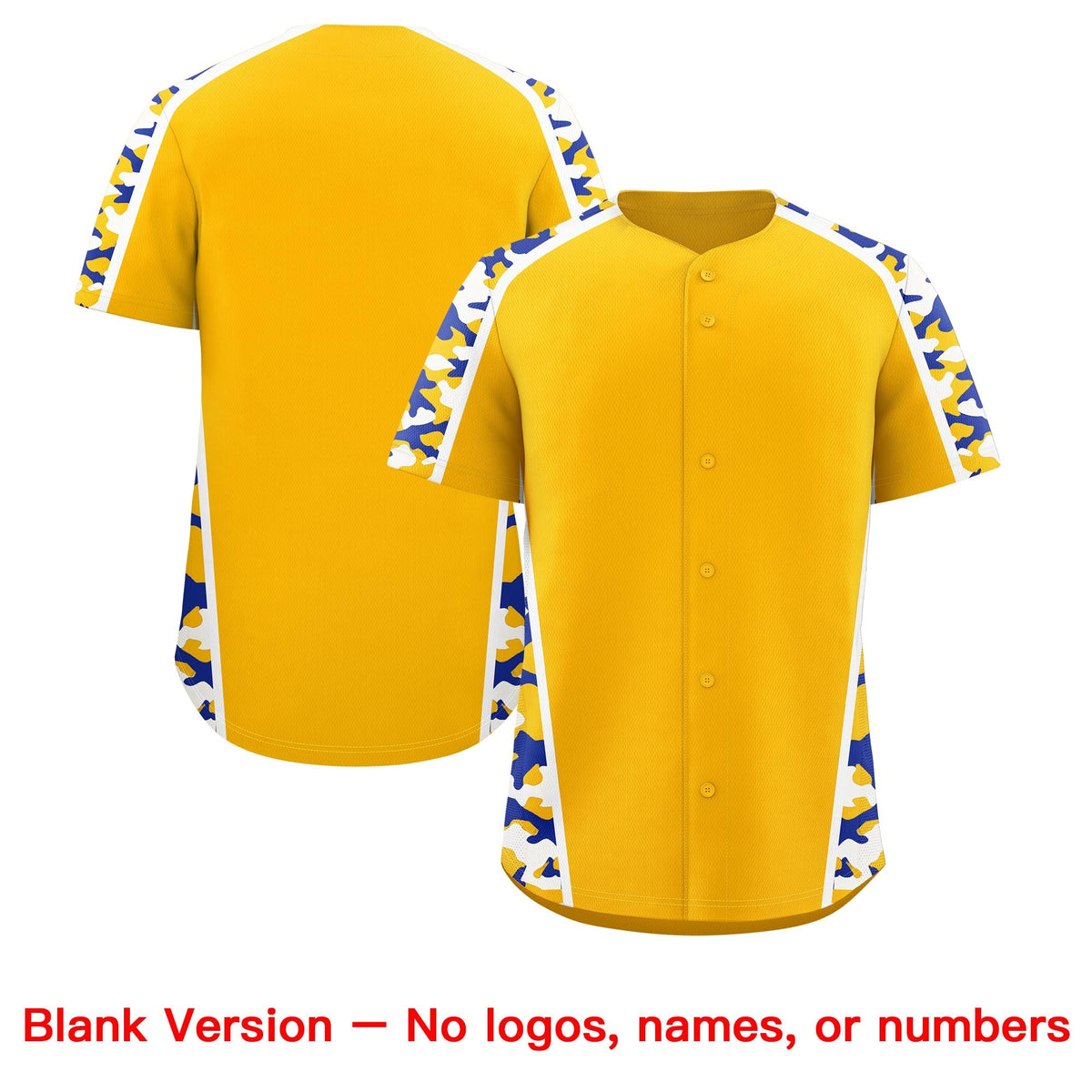 Custom Yellow Royal Blue Side Camo Style Personalization Baseball Jersey| KXKSHOP