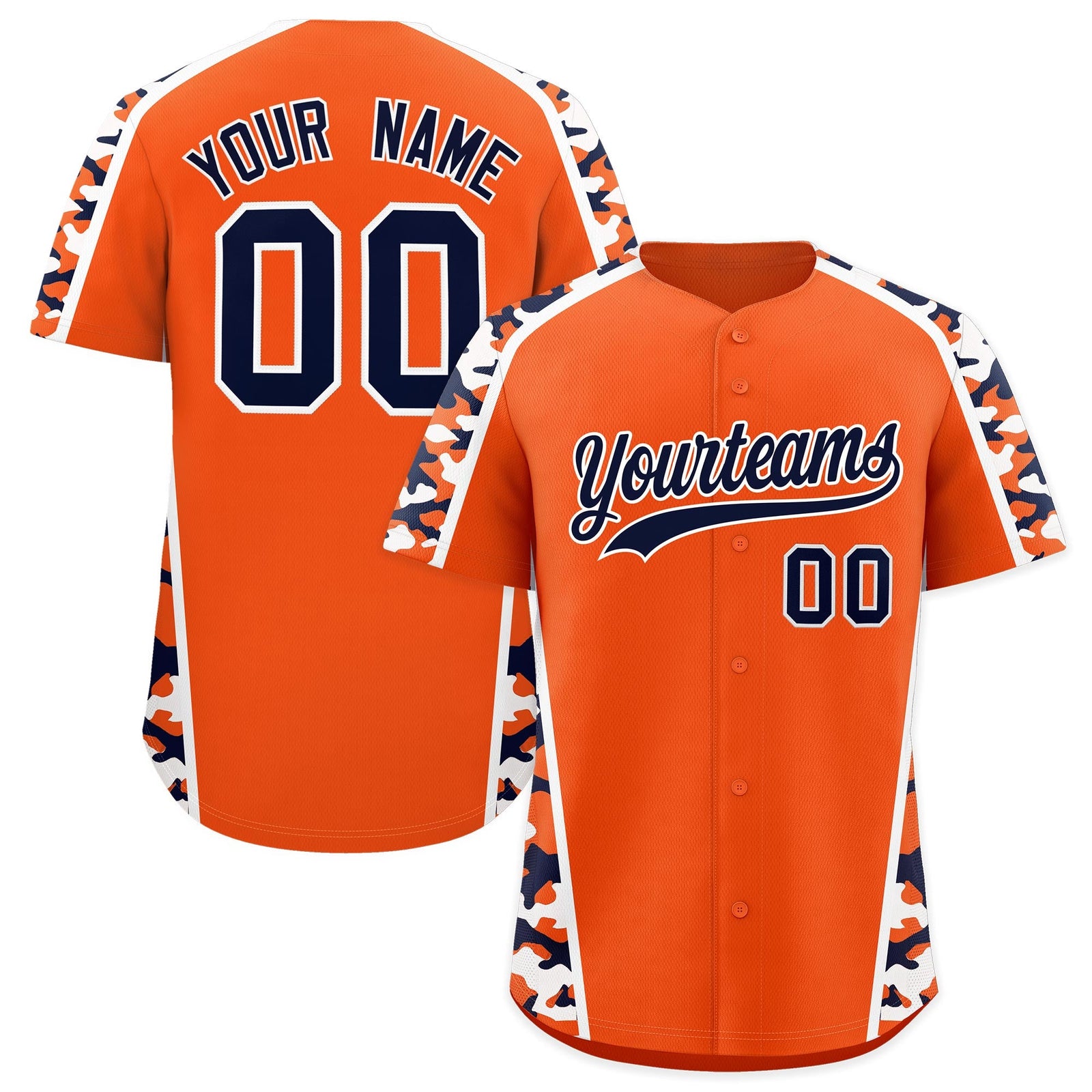 Custom Orange Navy Side Camo Style Personalization Baseball Jersey| KXKSHOP