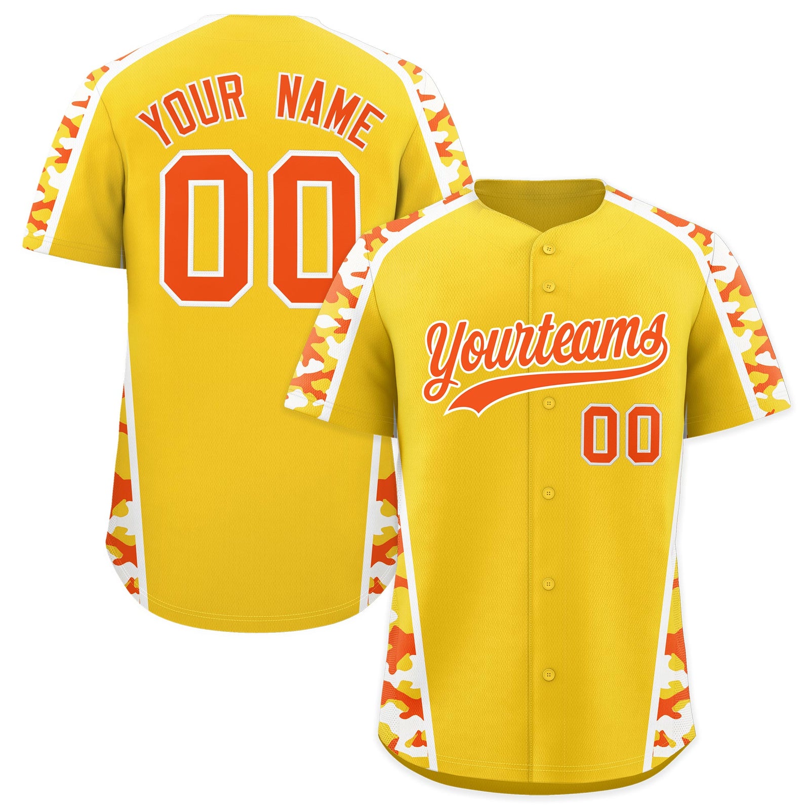 Custom Yellow Orange Side Camo Style Personalization Baseball Jersey| KXKSHOP
