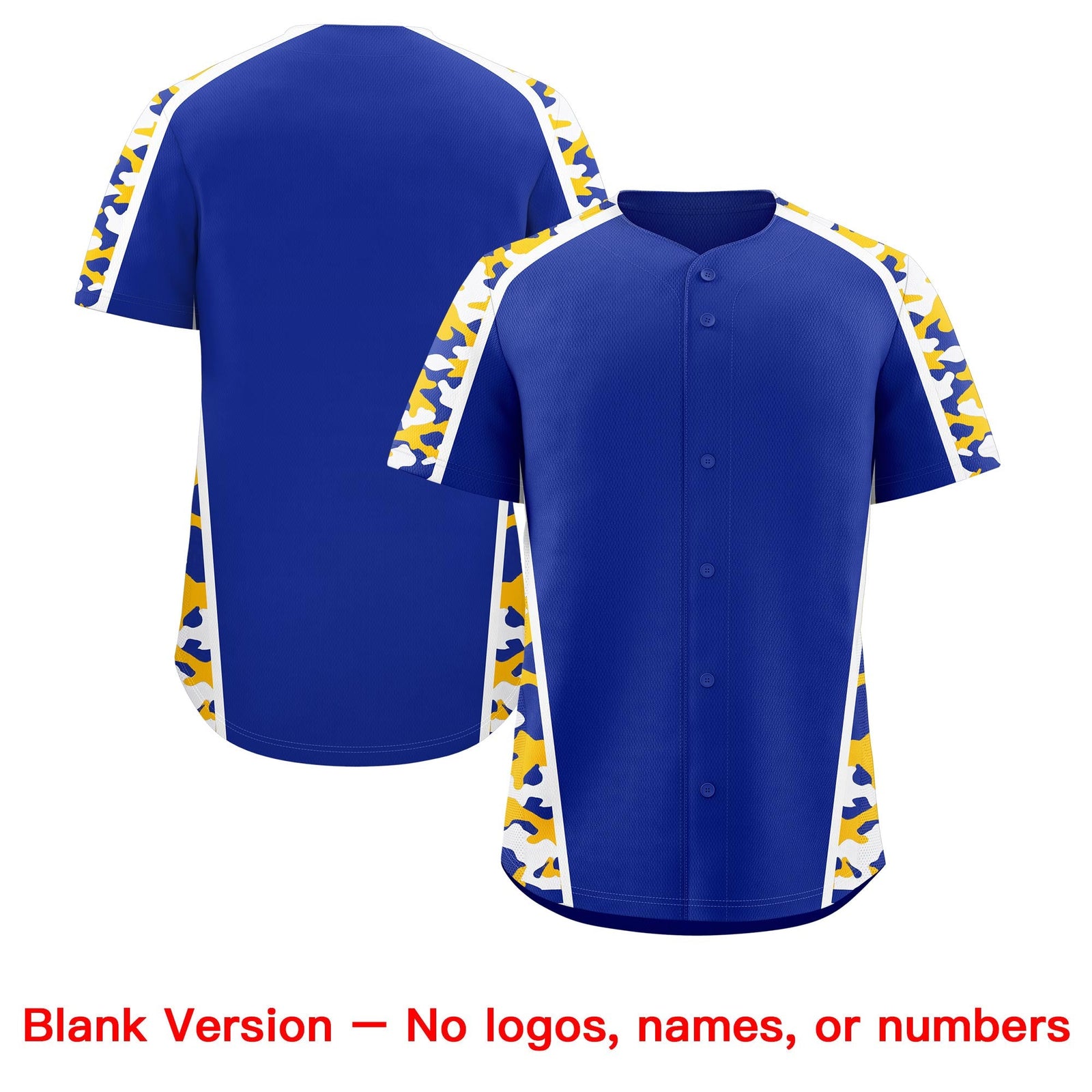 Custom Royal Blue Yellow Side Camo Style Personalization Baseball Jersey| KXKSHOP