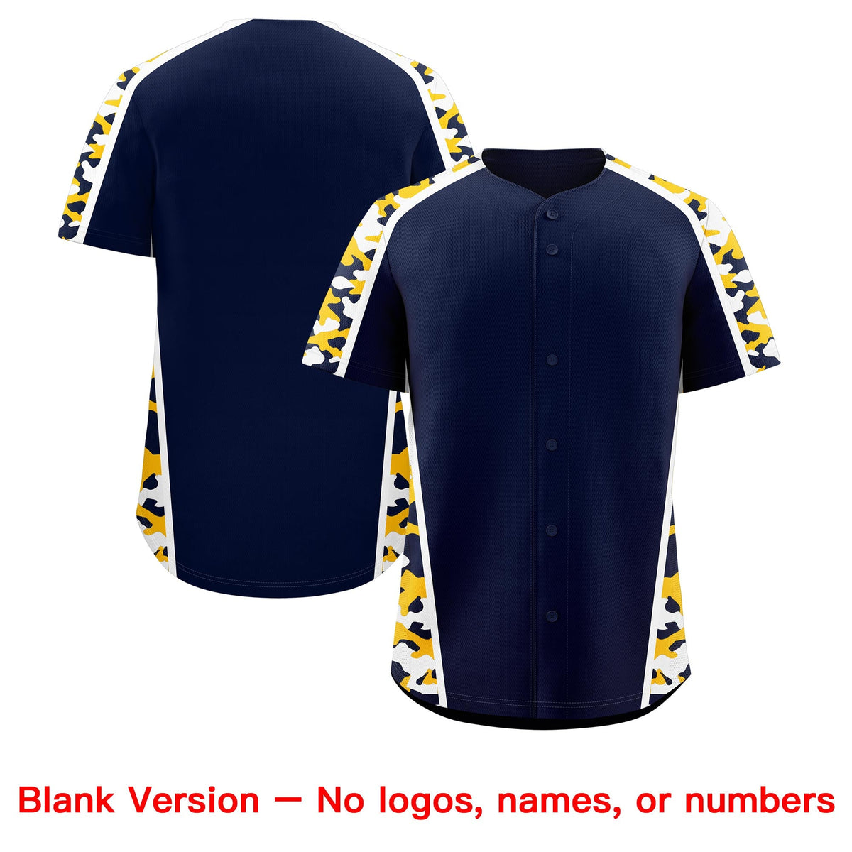 Custom Navy Yellow Side Camo Style Personalization Baseball Jersey| KXKSHOP