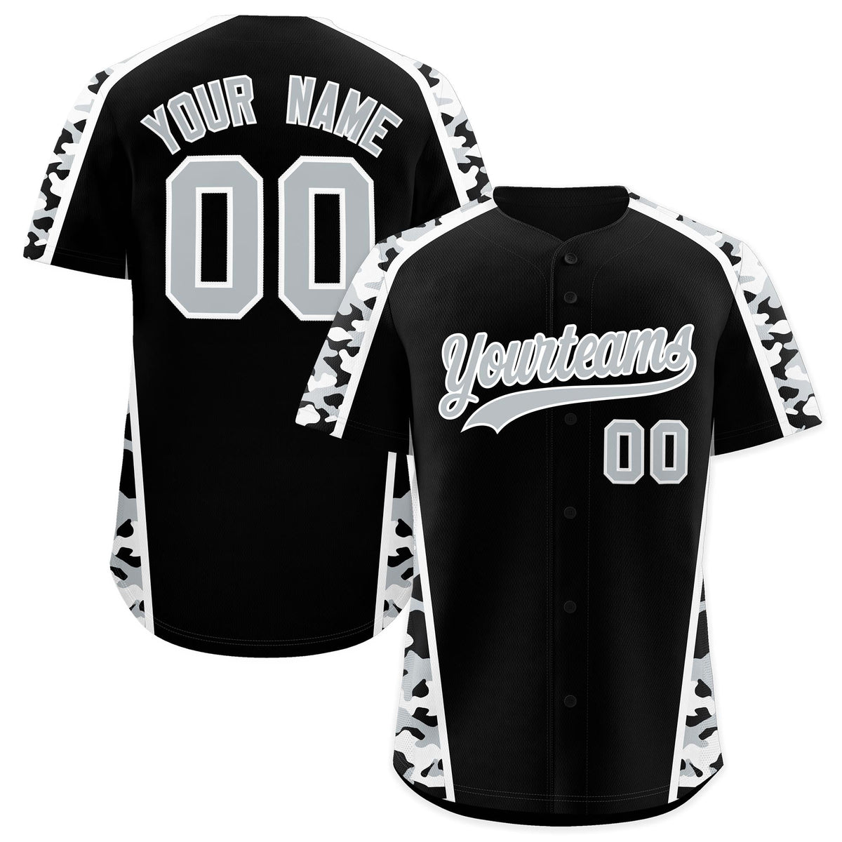 Custom Black Silver Side Camo Style Personalization Baseball Jersey| KXKSHOP