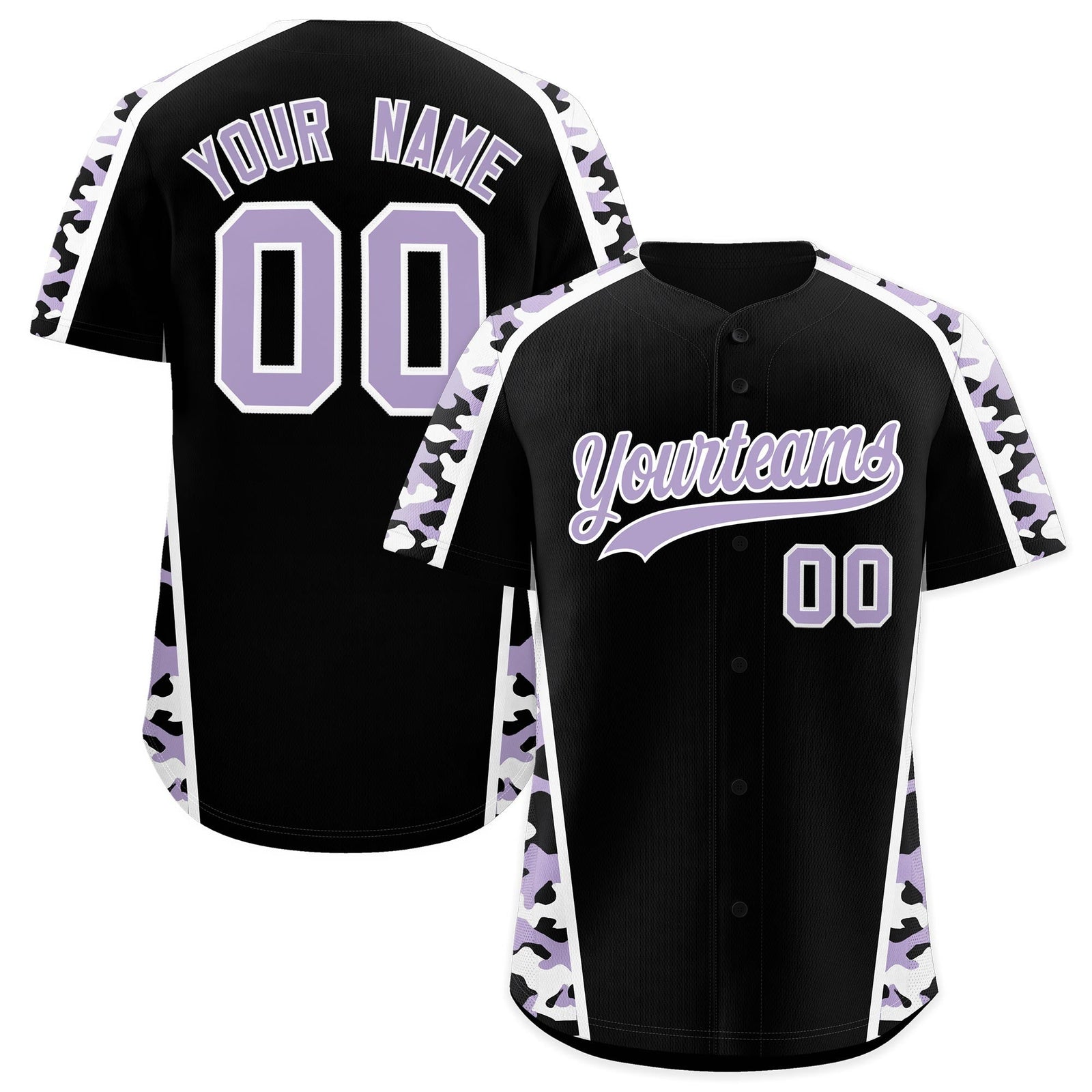 Custom Black Light Purple Side Camo Style Personalization Baseball Jersey| KXKSHOP