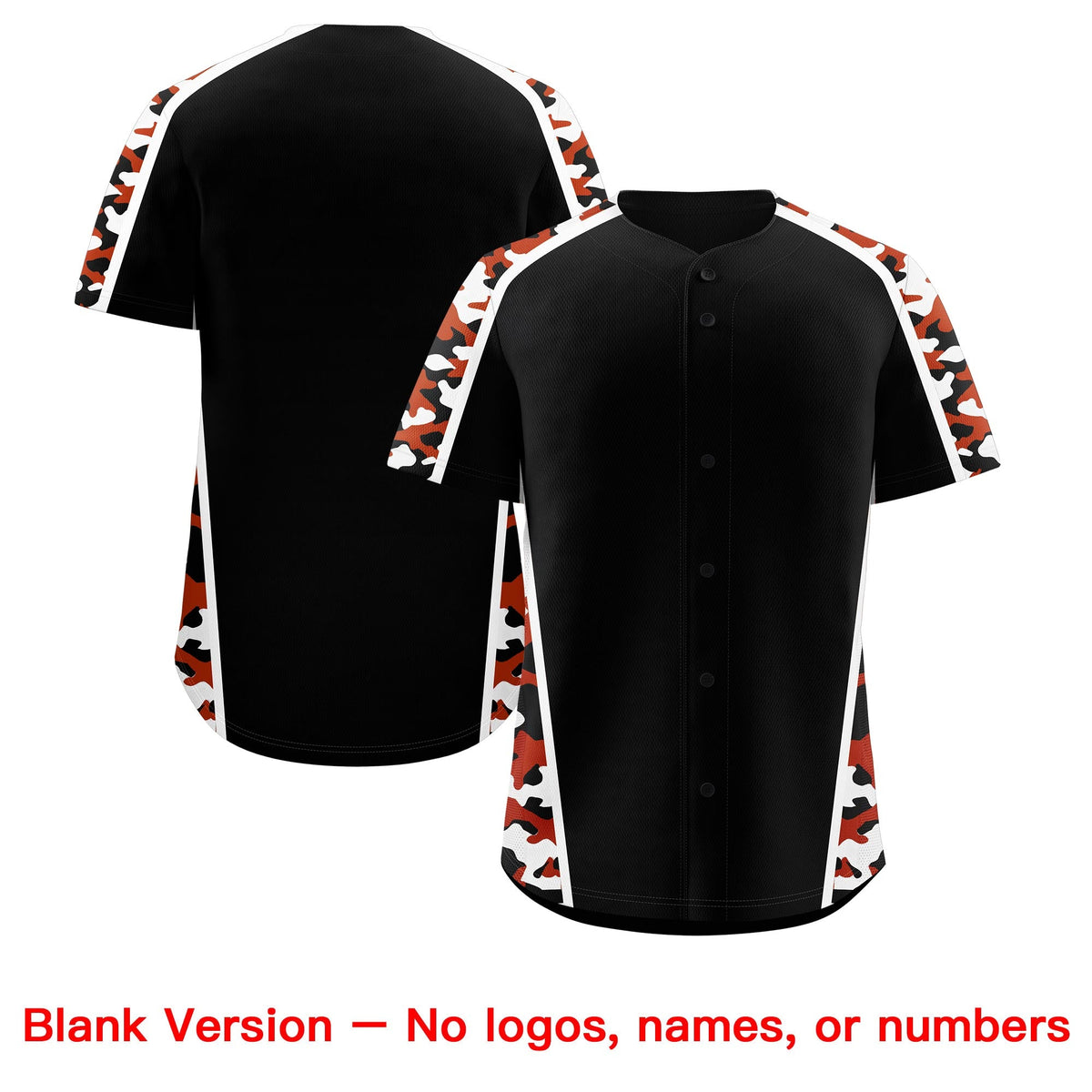 Custom Black Dark Orange Side Camo Style Personalization Baseball Jersey| KXKSHOP