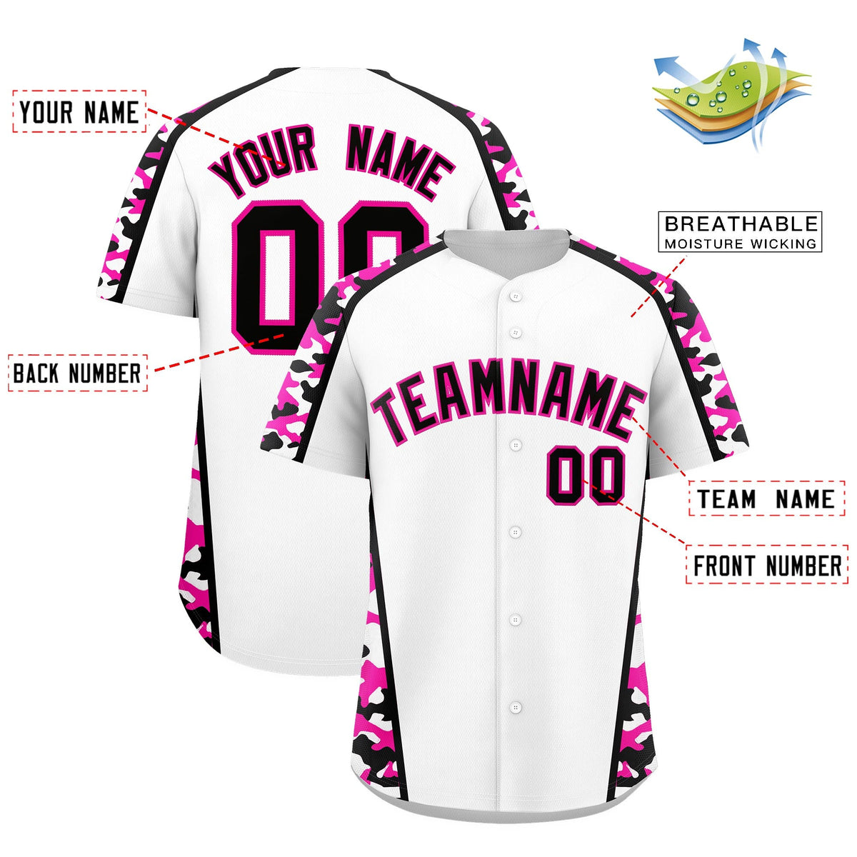 Custom White Rose Red Side Camo Style Personalization Baseball Jersey| KXKSHOP