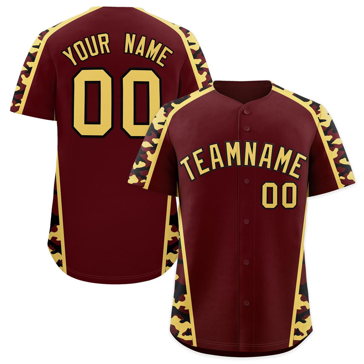 Custom Burgundy Khaki Side Camo Style Personalization Baseball Jersey| KXKSHOP
