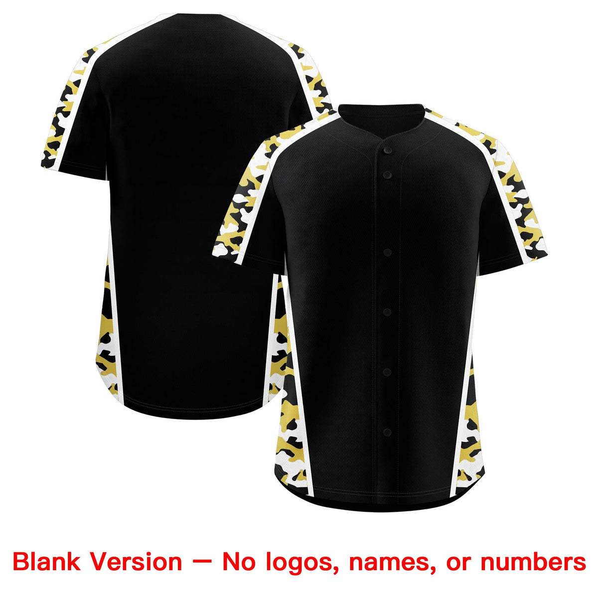 Custom Black Old Gold Side Camo Style Personalization Baseball Jersey| KXKSHOP