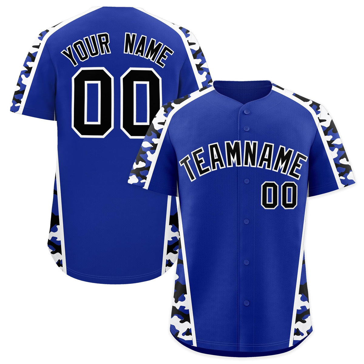 Custom Royal Blue Black Side Camo Style Personalization Baseball Jersey| KXKSHOP