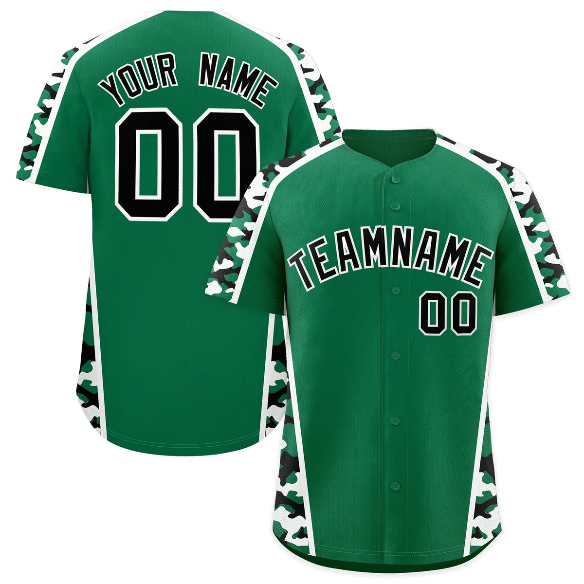 Custom Kelly Green Black Side Camo Style Personalization Baseball Jersey| KXKSHOP