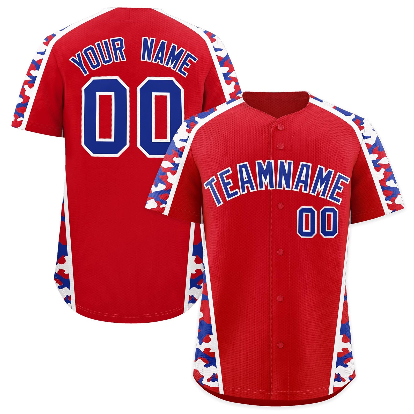 Custom Red Royal Blue Side Camo Style Personalization Baseball Jersey| KXKSHOP