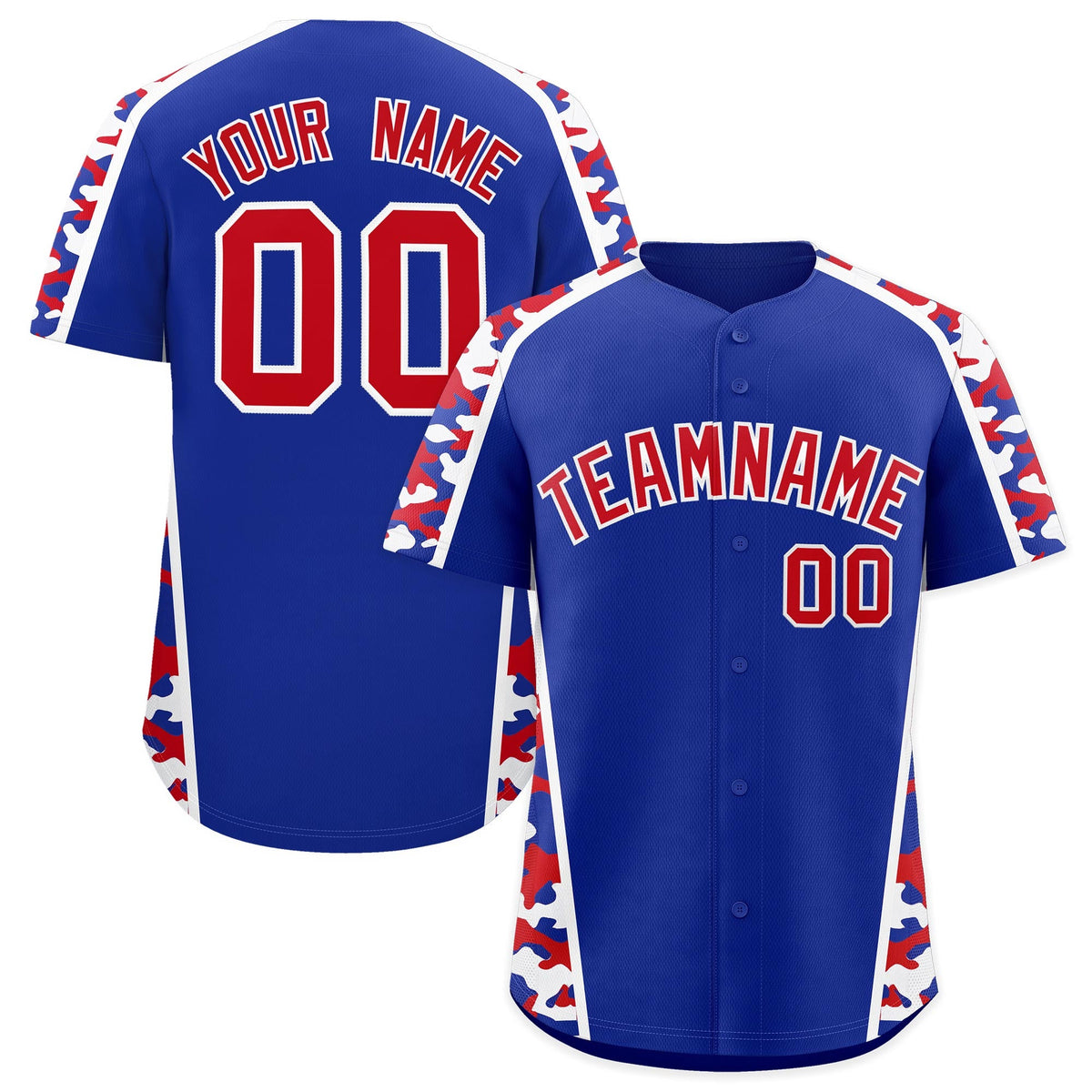 Custom Royal Blue Red Side Camo Style Personalization Baseball Jersey| KXKSHOP