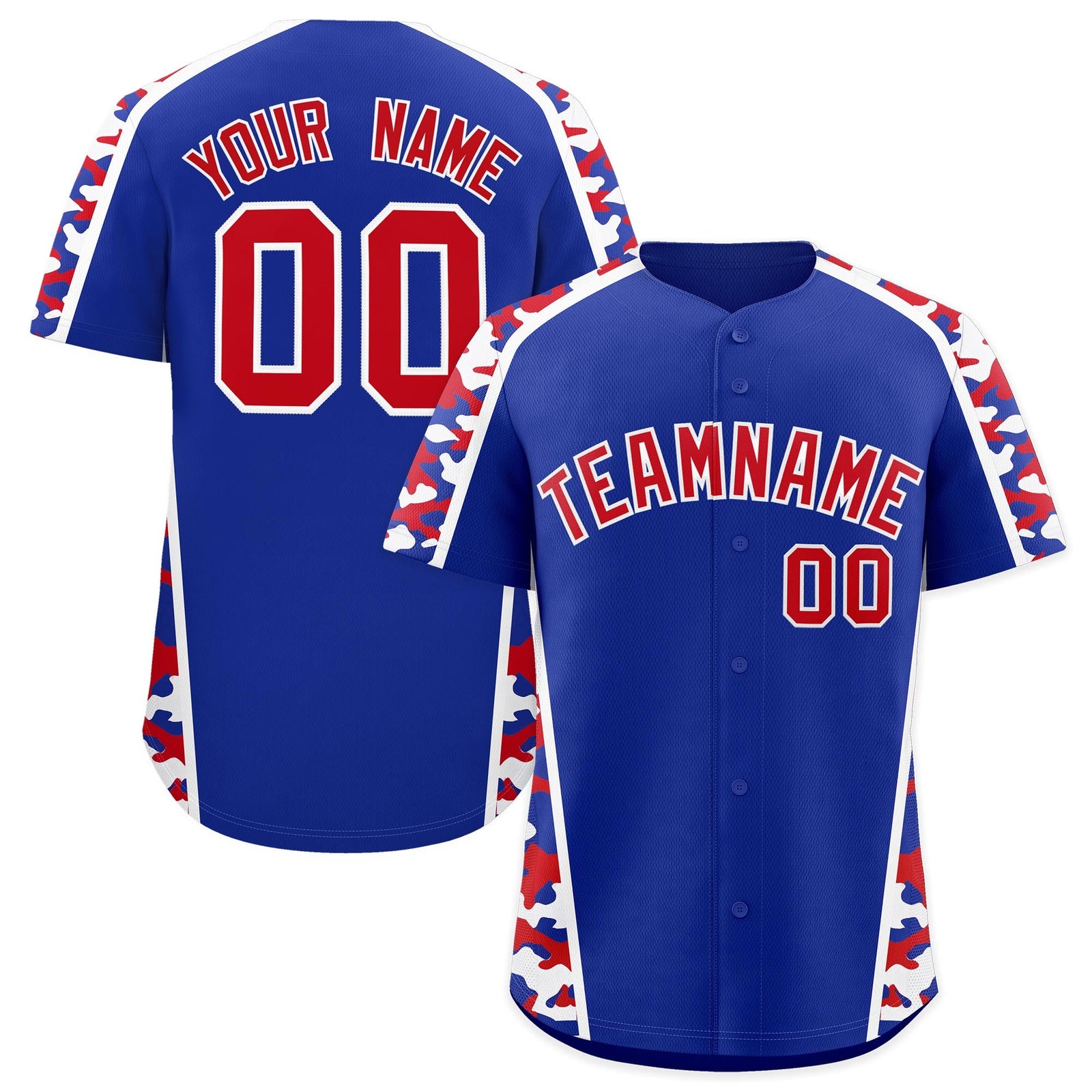 Custom Royal Blue Red Side Camo Style Personalization Baseball Jersey| KXKSHOP