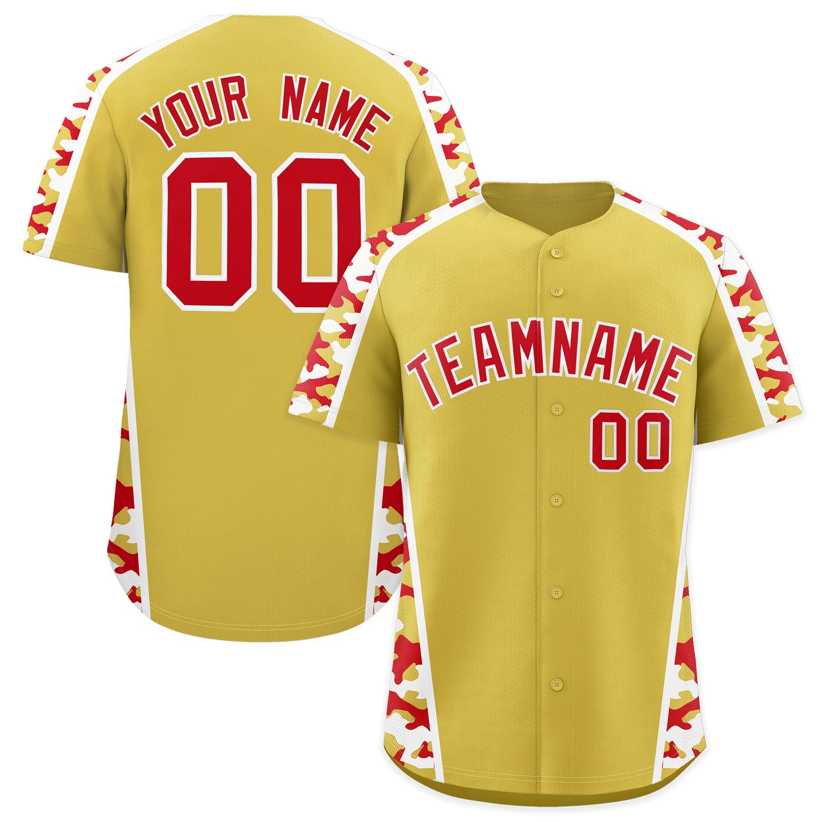 Custom Old Gold Red Side Camo Style Personalization Baseball Jersey| KXKSHOP
