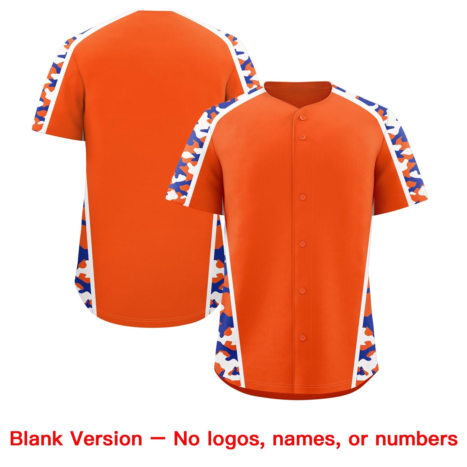 Custom Orange Royal Blue Side Camo Style Personalization Baseball Jersey| KXKSHOP