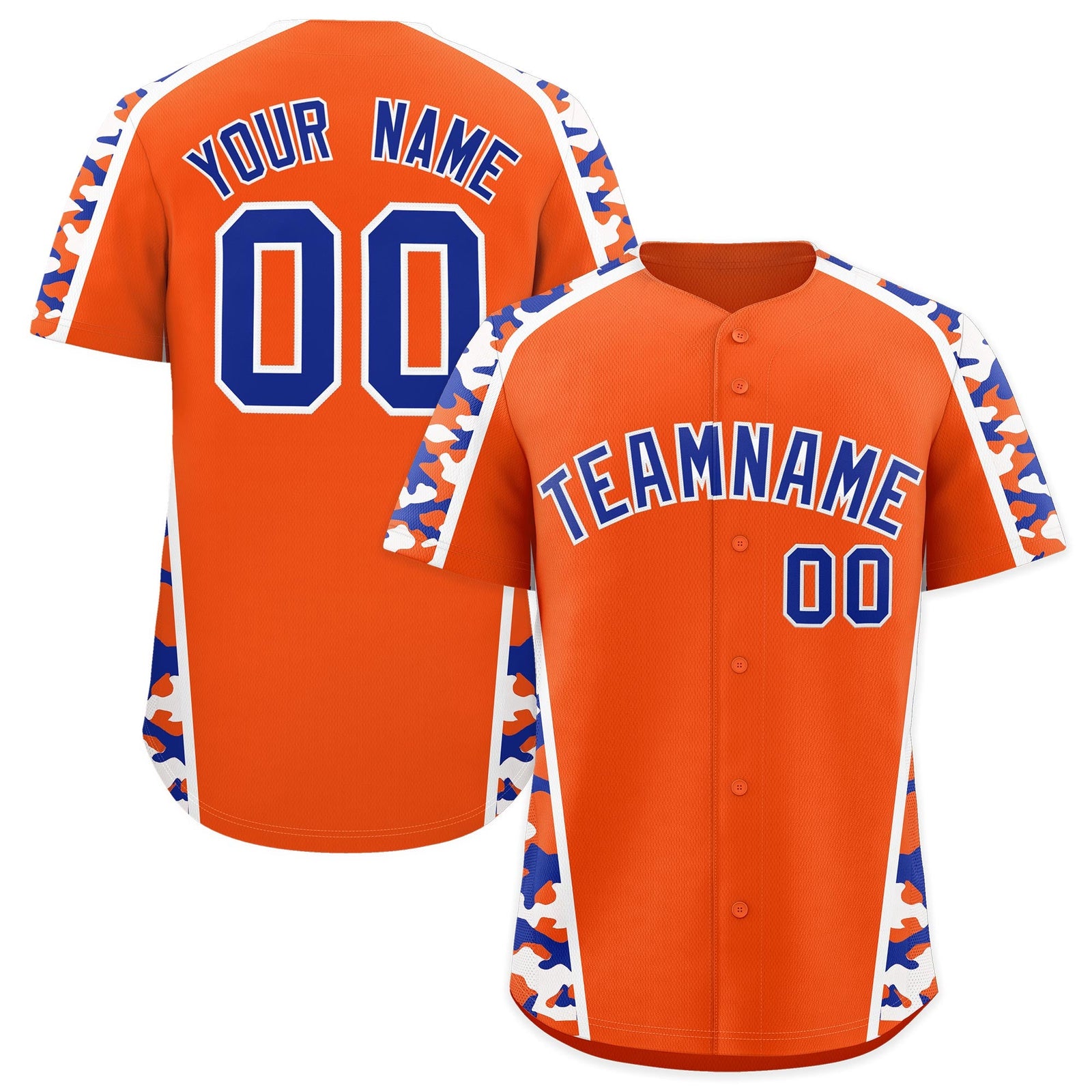 Custom Orange Royal Blue Side Camo Style Personalization Baseball Jersey| KXKSHOP