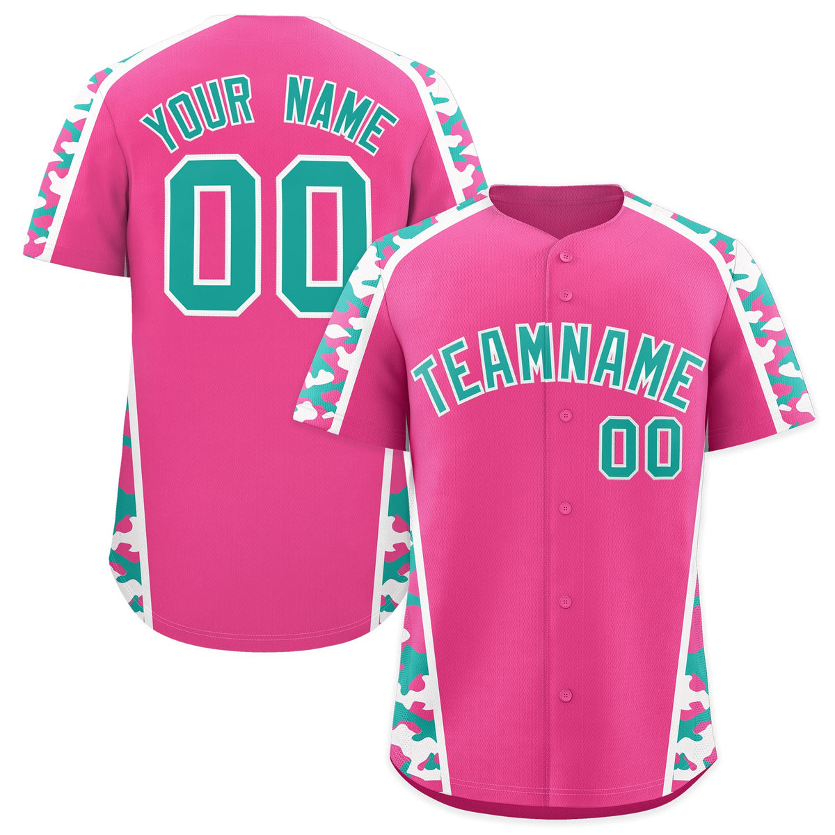 Custom Pink Aqua Side Camo Style Personalization Baseball Jersey| KXKSHOP