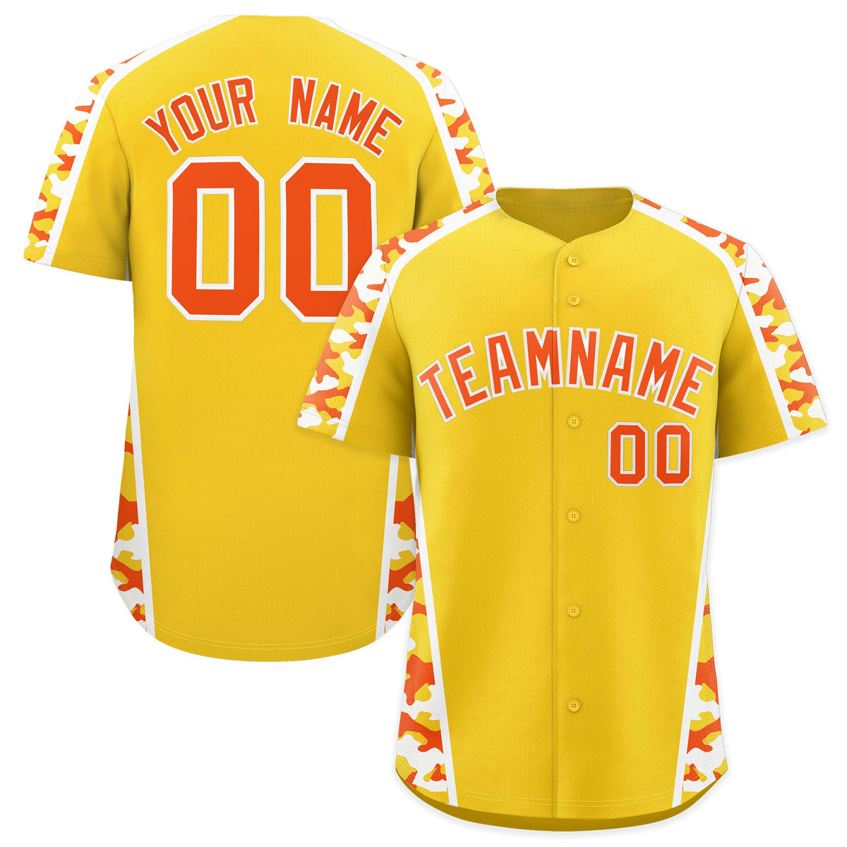 Custom Yellow Orange Side Camo Style Personalization Baseball Jersey| KXKSHOP