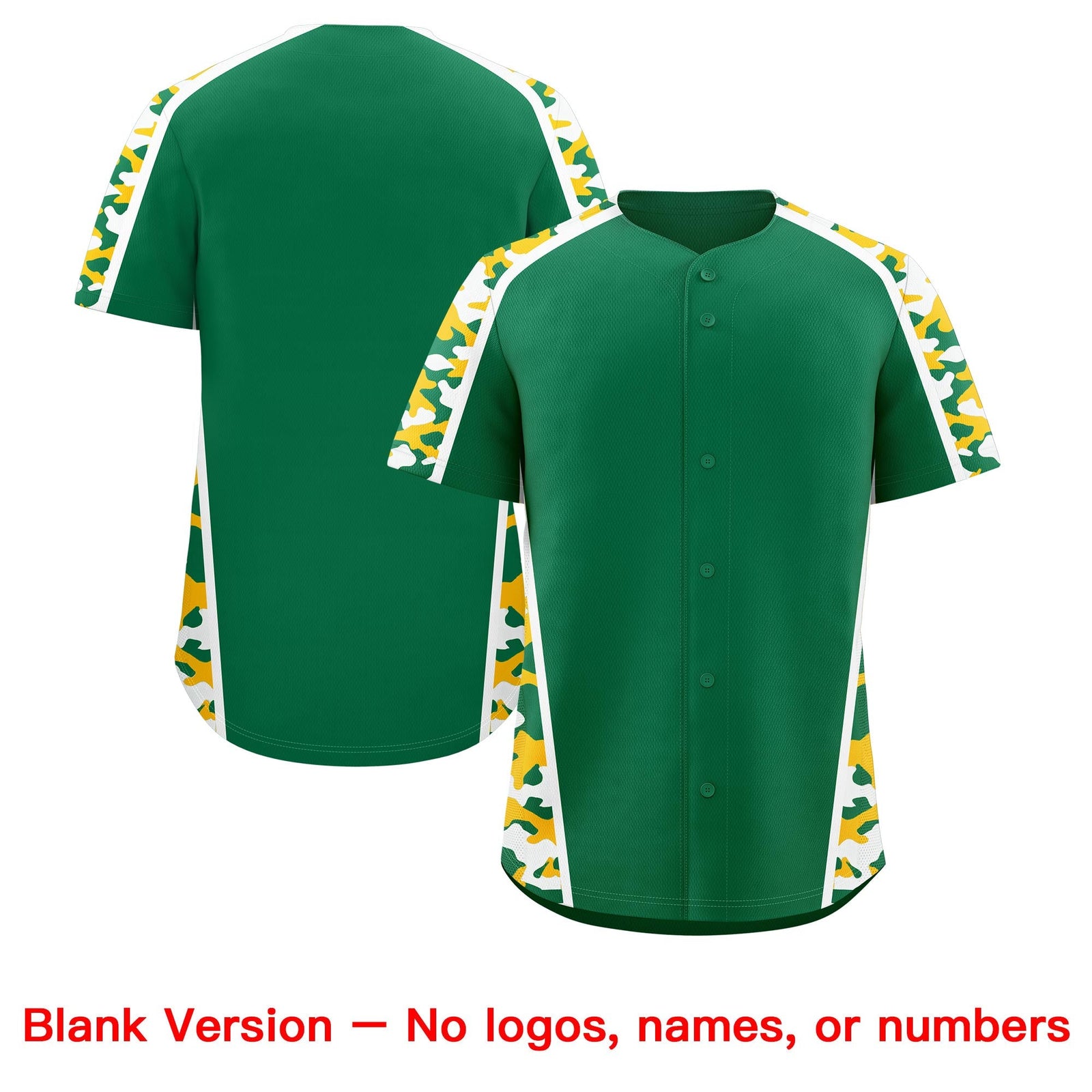 Custom Kelly Green Yellow Side Camo Style Personalization Baseball Jersey| KXKSHOP