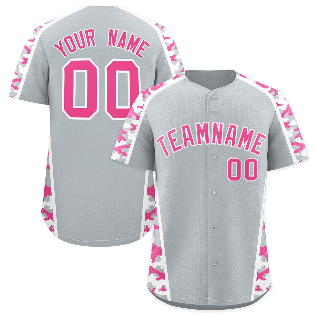 Custom Silver Pink Side Camo Style Personalization Baseball Jersey| KXKSHOP
