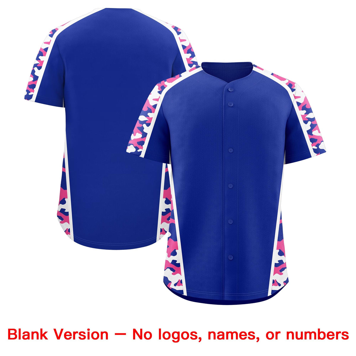 Custom Royal Blue Pink Side Camo Style Personalization Baseball Jersey| KXKSHOP