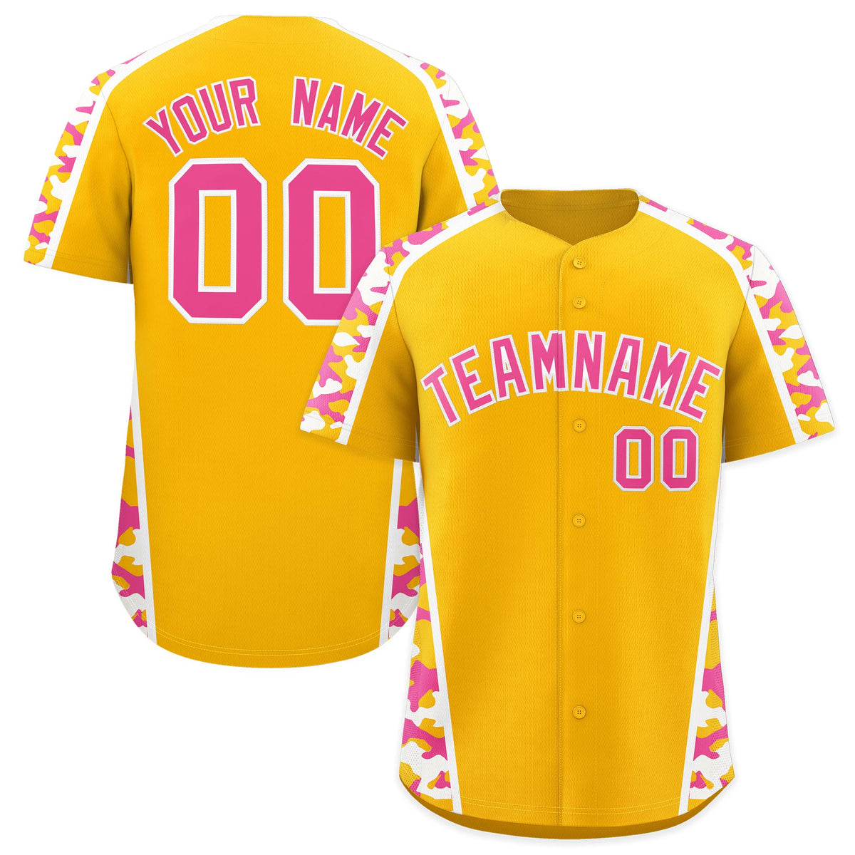 Custom Yellow Pink Side Camo Style Personalization Baseball Jersey| KXKSHOP