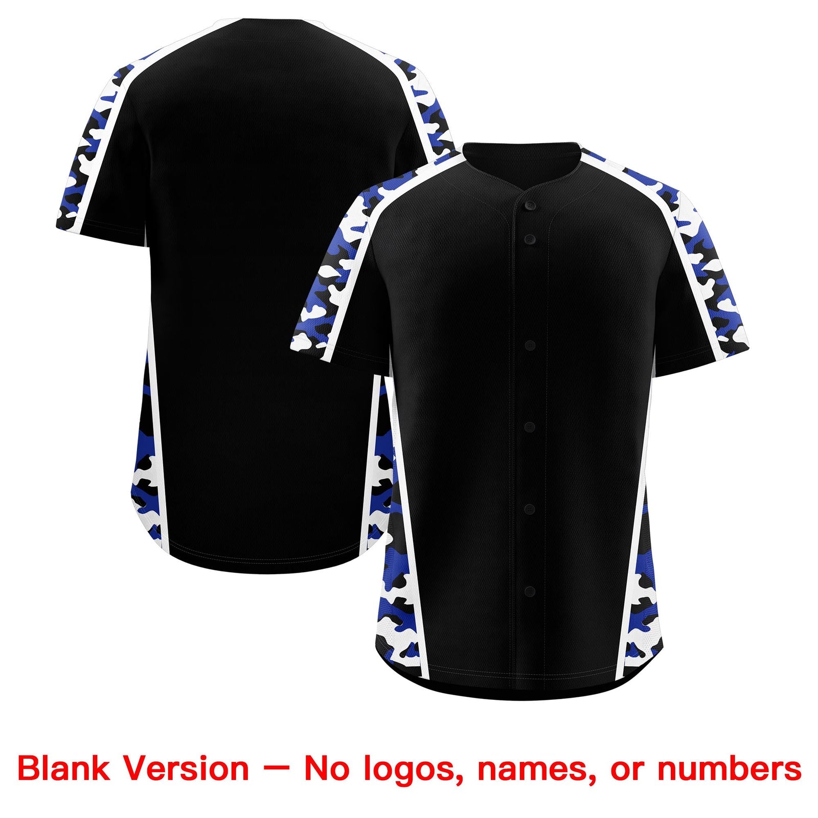 Custom Black Royal Blue Side Camo Style Personalization Baseball Jersey| KXKSHOP