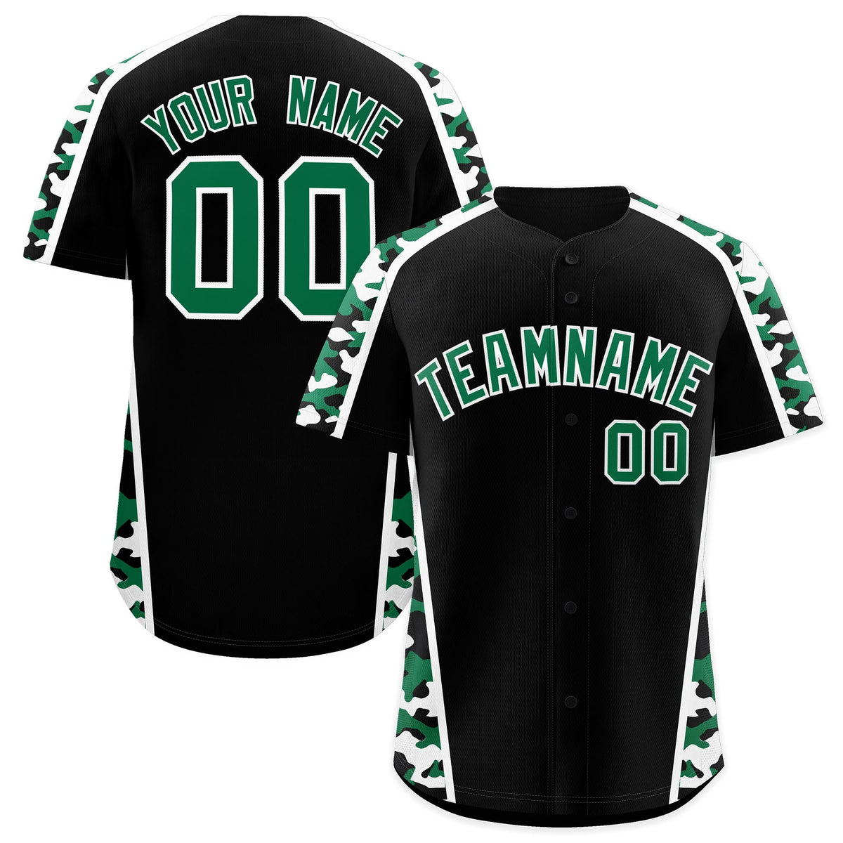 Custom Black Kelly Green Side Camo Style Personalization Baseball Jersey| KXKSHOP