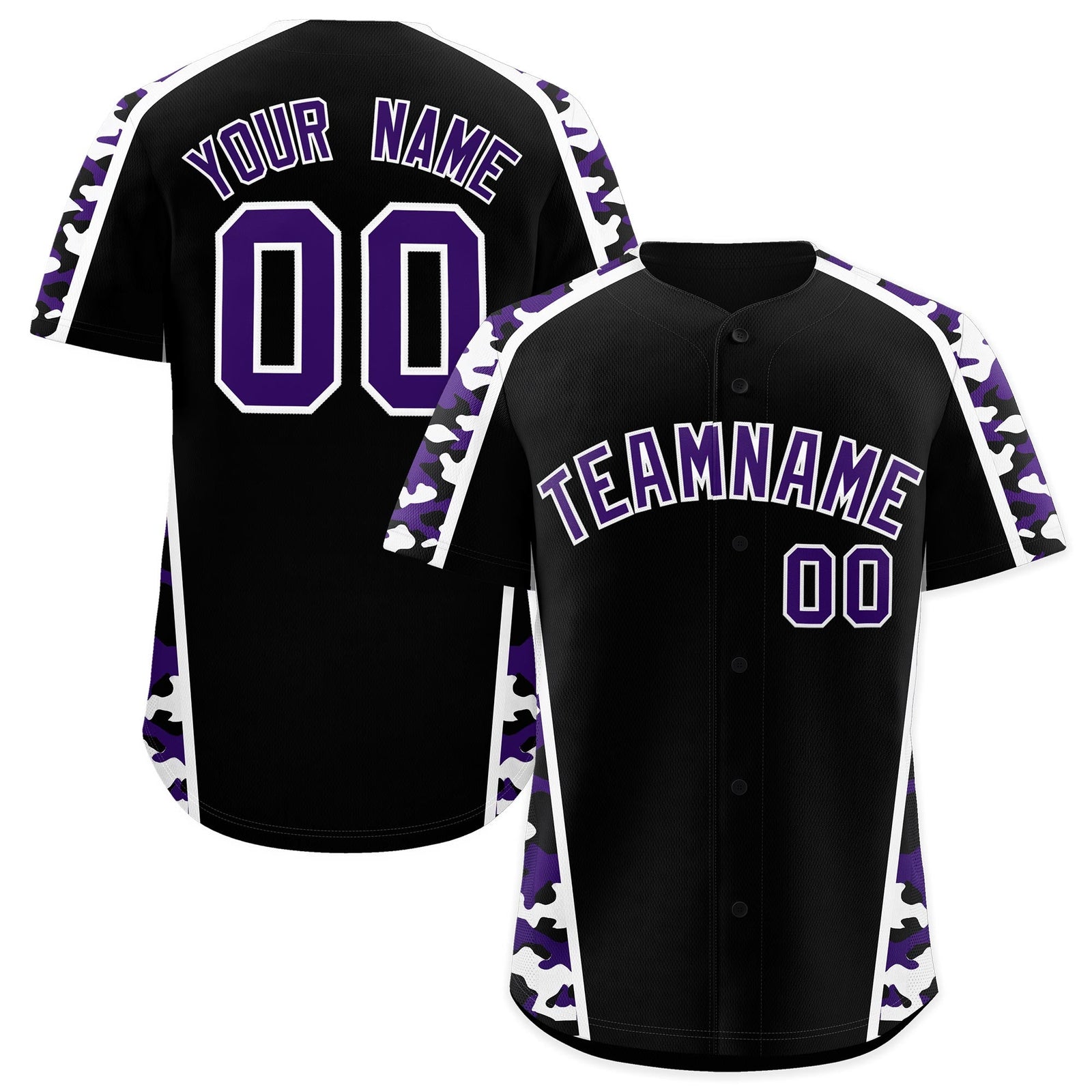 Custom Black Purple Side Camo Style Personalization Baseball Jersey| KXKSHOP