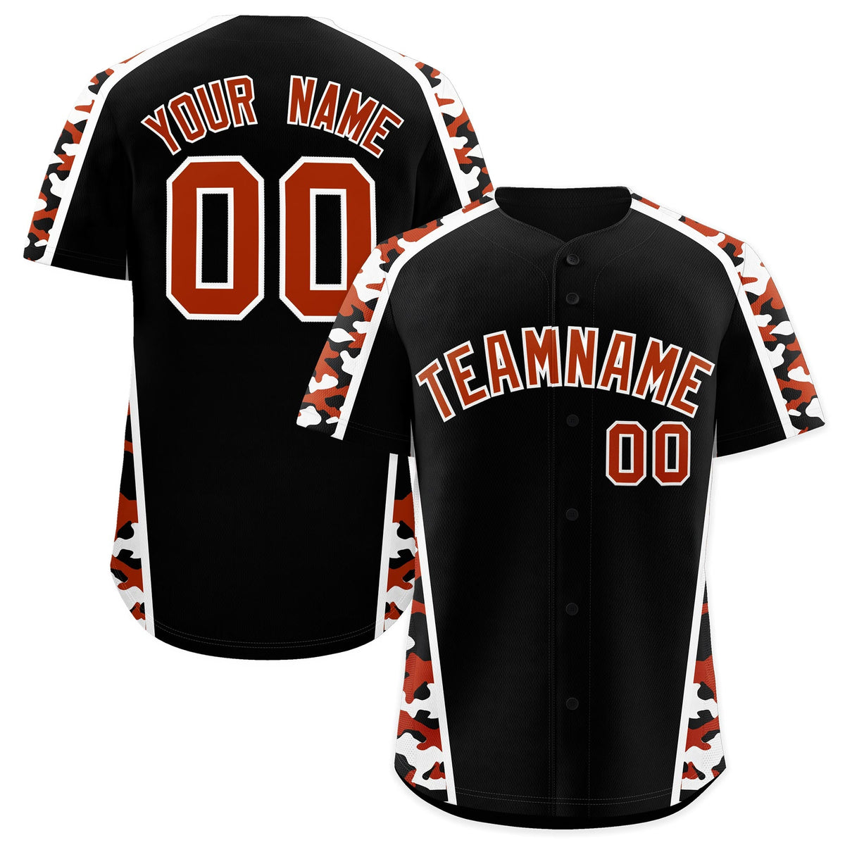 Custom Black Dark Orange Side Camo Style Personalization Baseball Jersey| KXKSHOP
