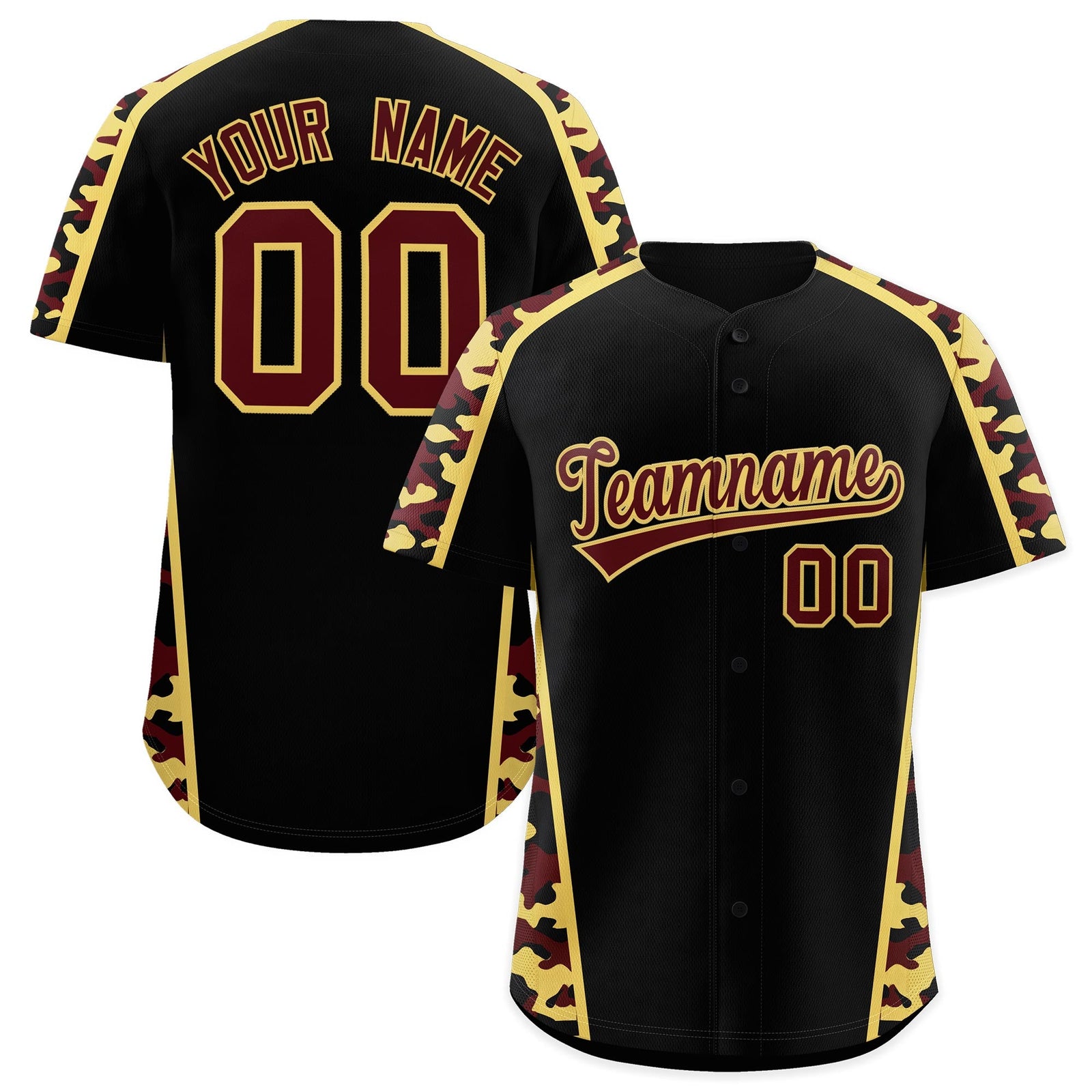 Custom Black Khaki Side Camo Style Personalization Baseball Jersey| KXKSHOP