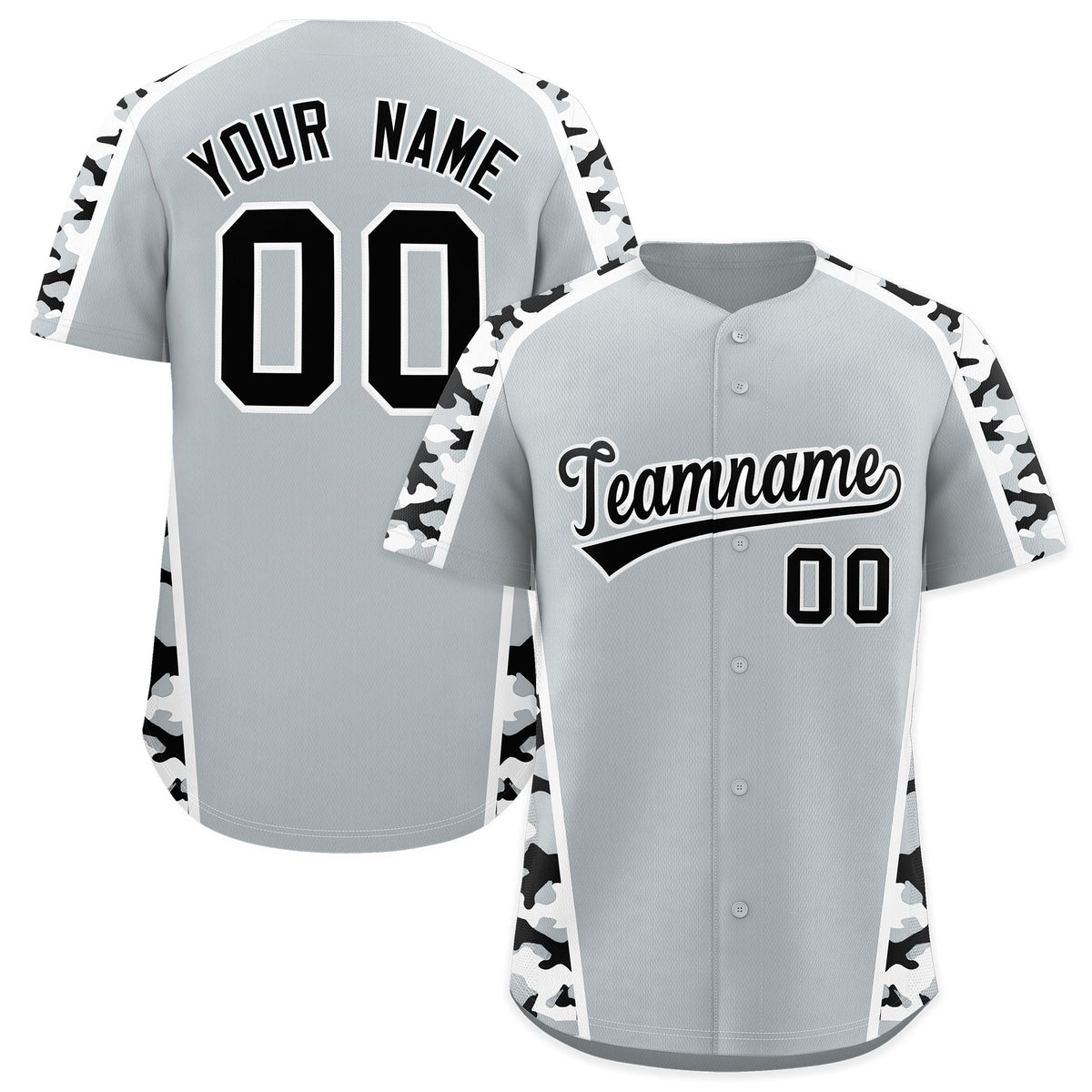 Custom Silver Black Side Camo Style Personalization Baseball Jersey| KXKSHOP