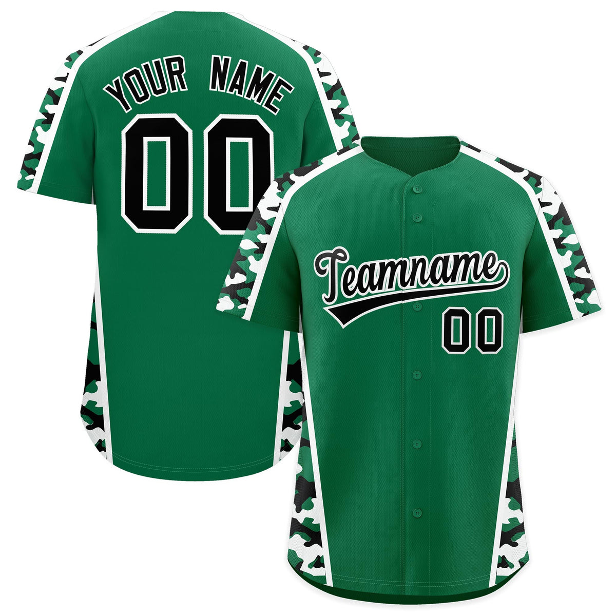 Custom Kelly Green Black Side Camo Style Personalization Baseball Jersey| KXKSHOP