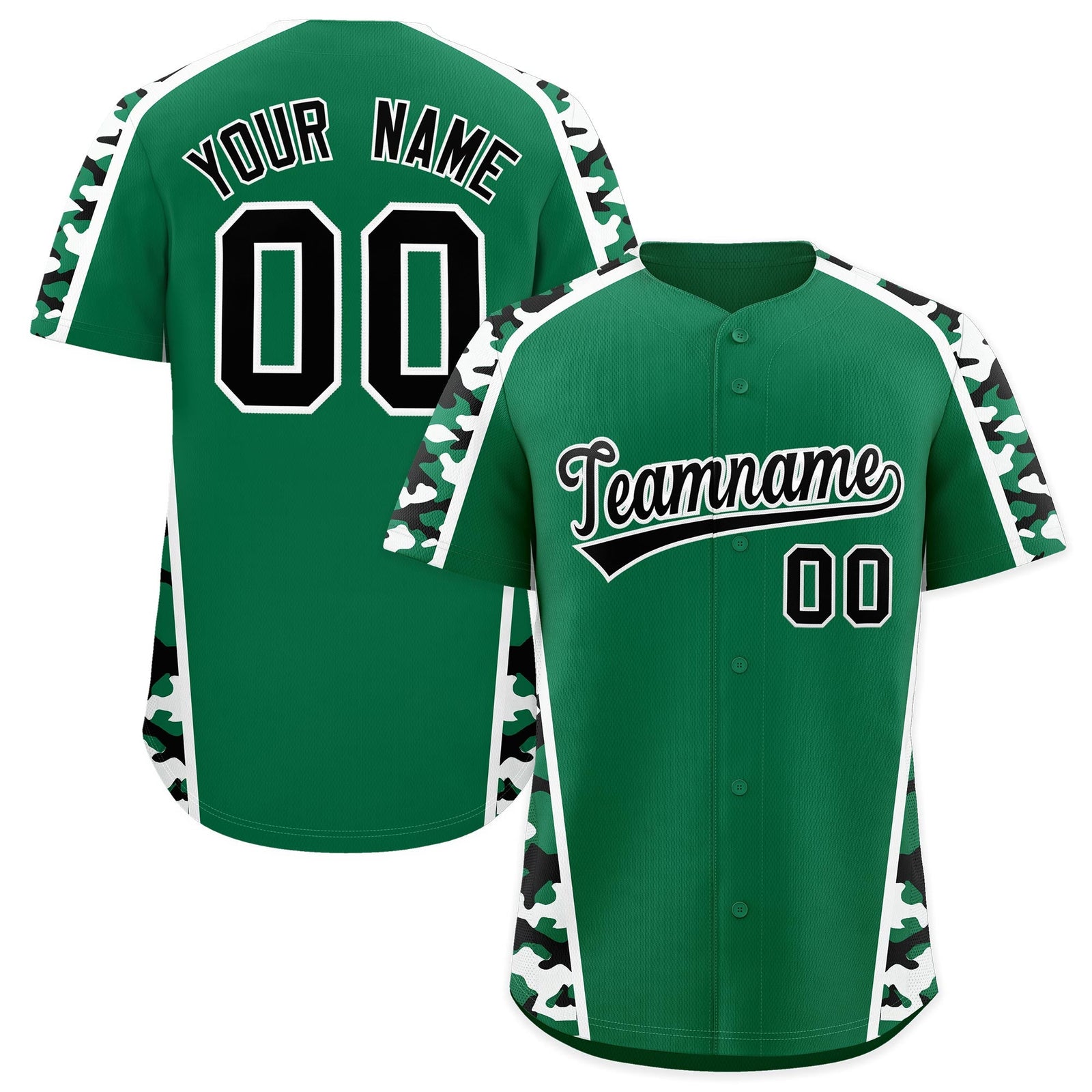 Custom Kelly Green Black Side Camo Style Personalization Baseball Jersey| KXKSHOP