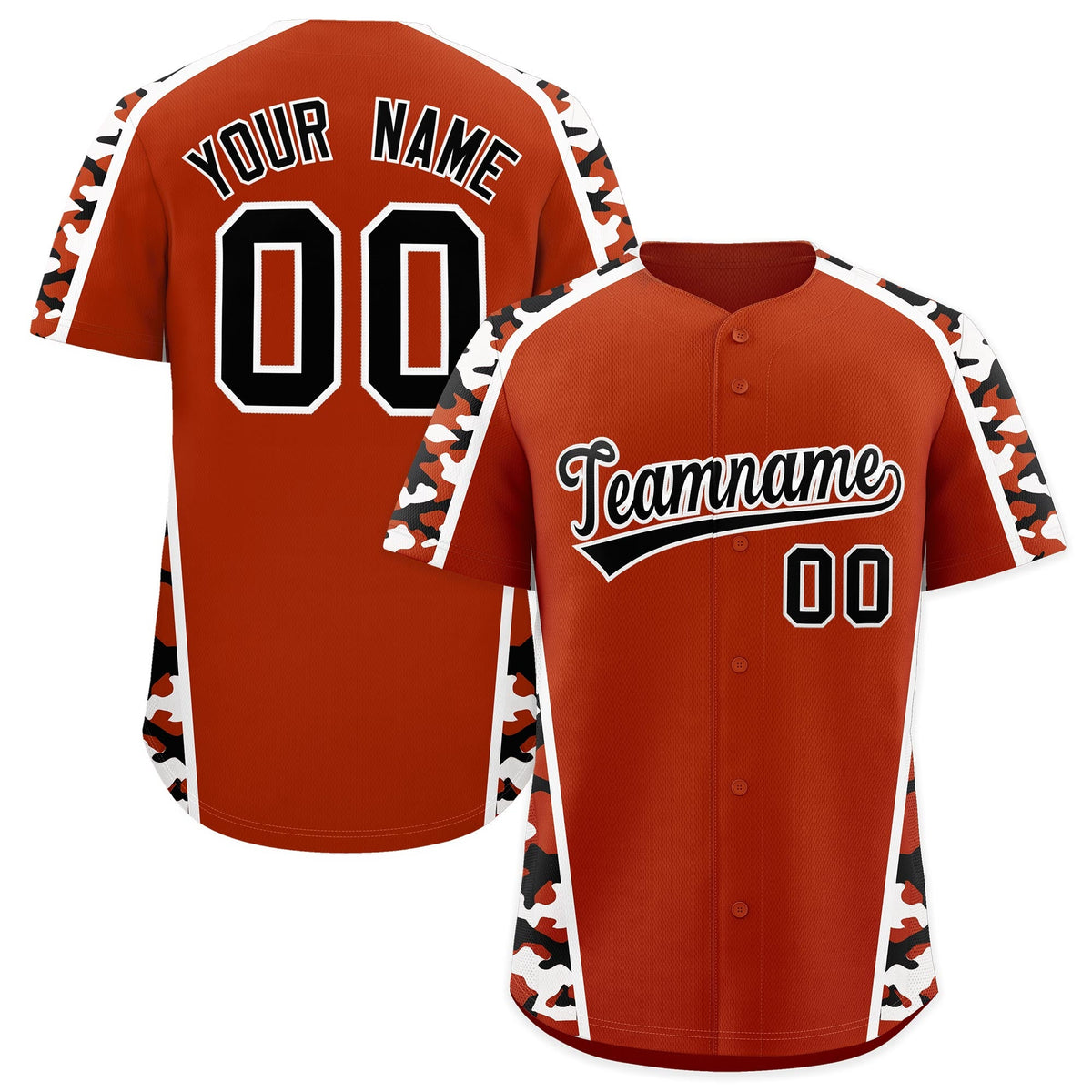 Custom Dark Orange Black Side Camo Style Personalization Baseball Jersey| KXKSHOP
