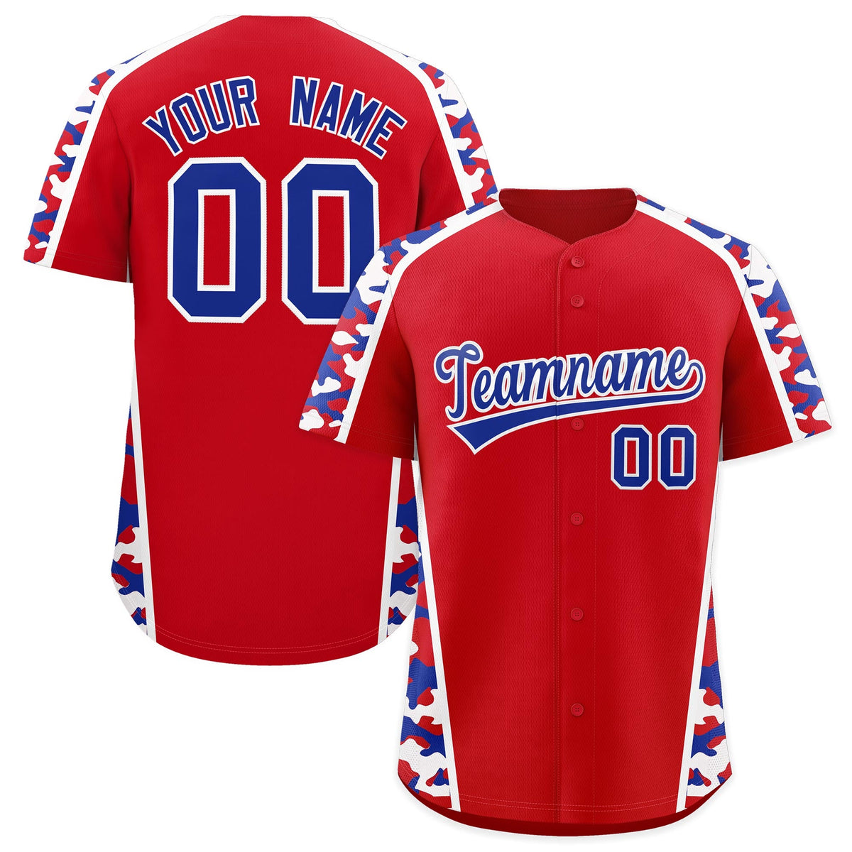 Custom Red Royal Blue Side Camo Style Personalization Baseball Jersey| KXKSHOP