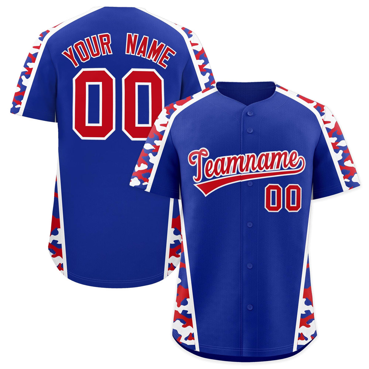 Custom Royal Blue Red Side Camo Style Personalization Baseball Jersey| KXKSHOP