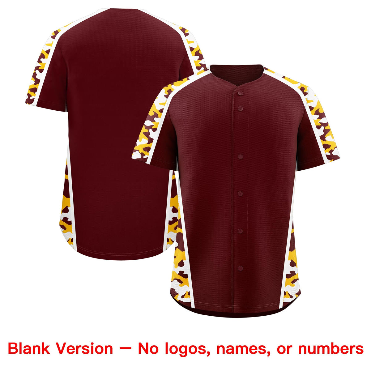 Custom Burgundy Yellow Side Camo Style Personalization Baseball Jersey| KXKSHOP