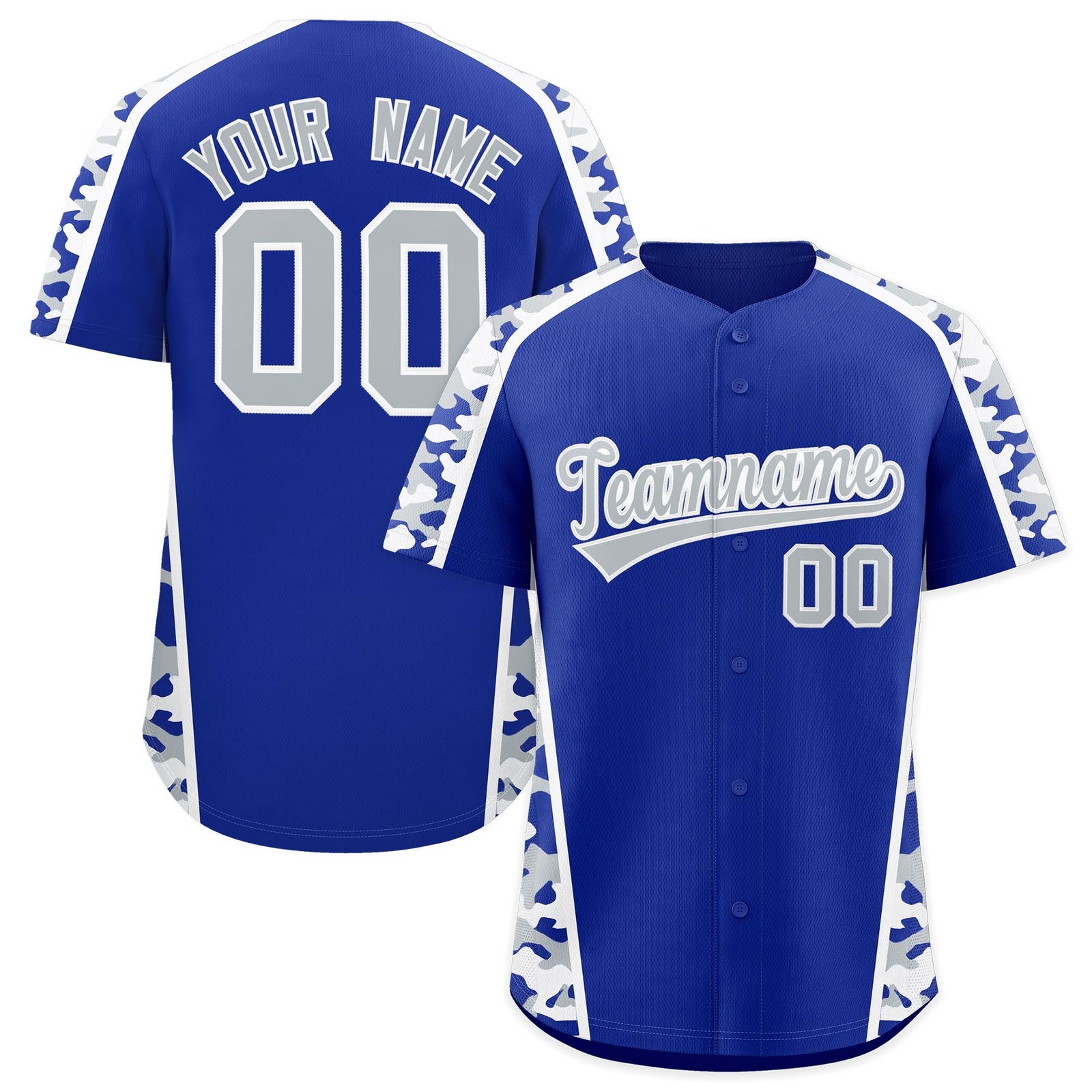 Custom Royal Blue Silver Side Camo Style Personalization Baseball Jersey| KXKSHOP