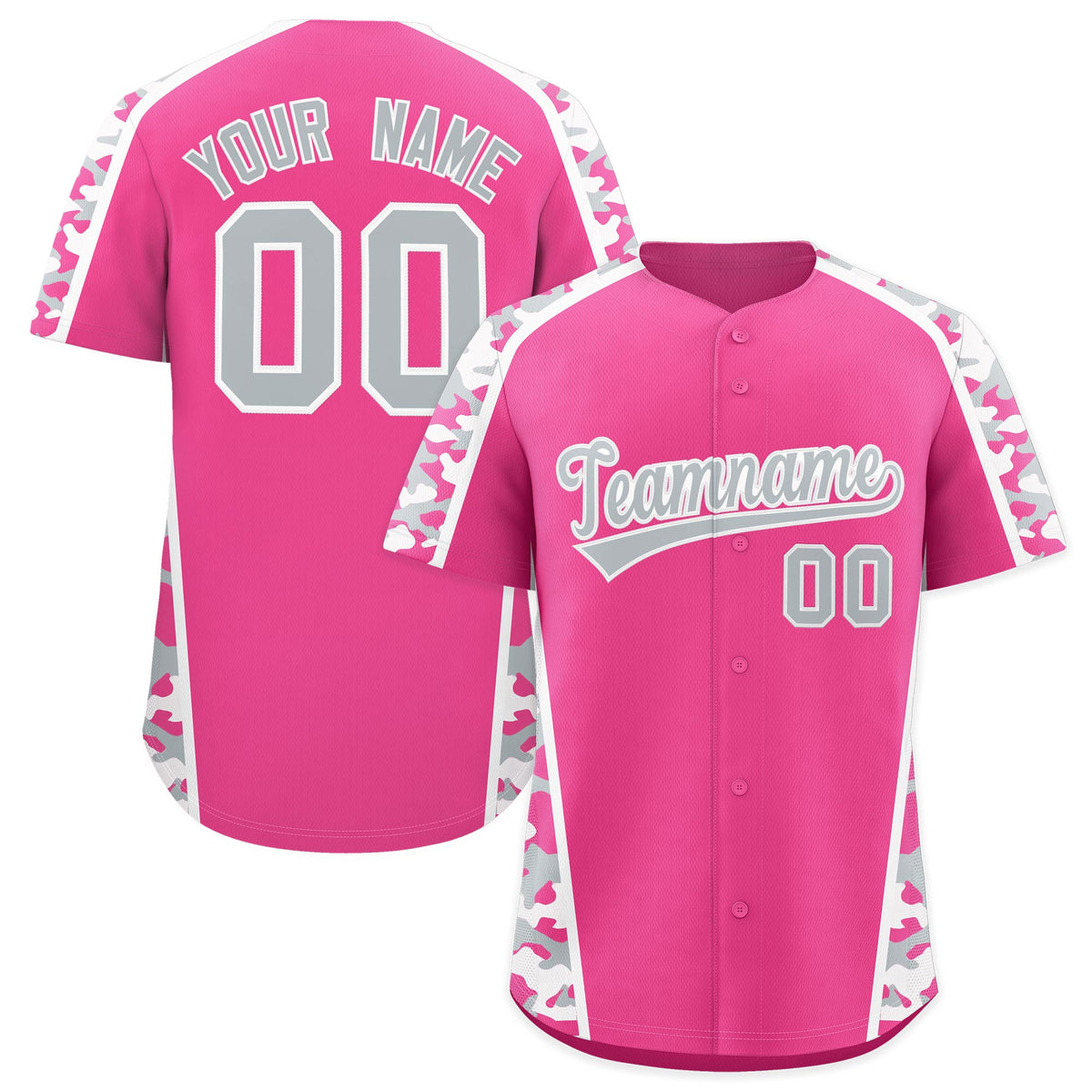 Custom Pink Silver Side Camo Style Personalization Baseball Jersey| KXKSHOP