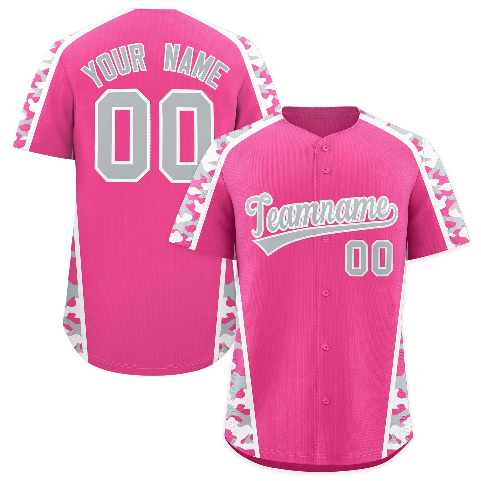 Custom Pink Silver Side Camo Style Personalization Baseball Jersey| KXKSHOP