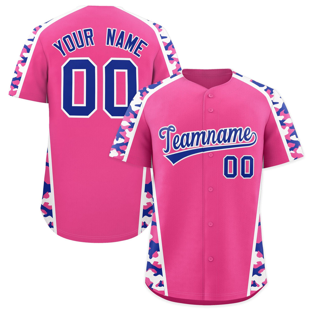 Custom Pink Royal Blue Side Camo Style Personalization Baseball Jersey| KXKSHOP