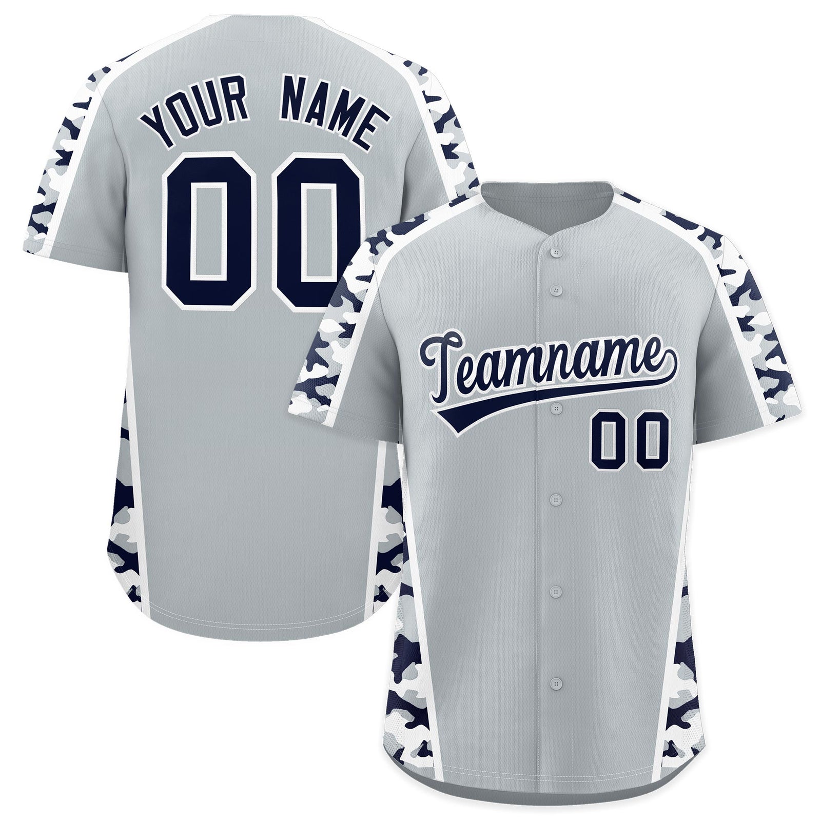 Custom Silver Navy Side Camo Style Personalization Baseball Jersey| KXKSHOP