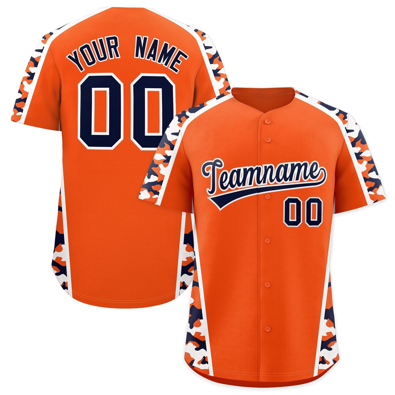 Custom Orange Navy Side Camo Style Personalization Baseball Jersey| KXKSHOP