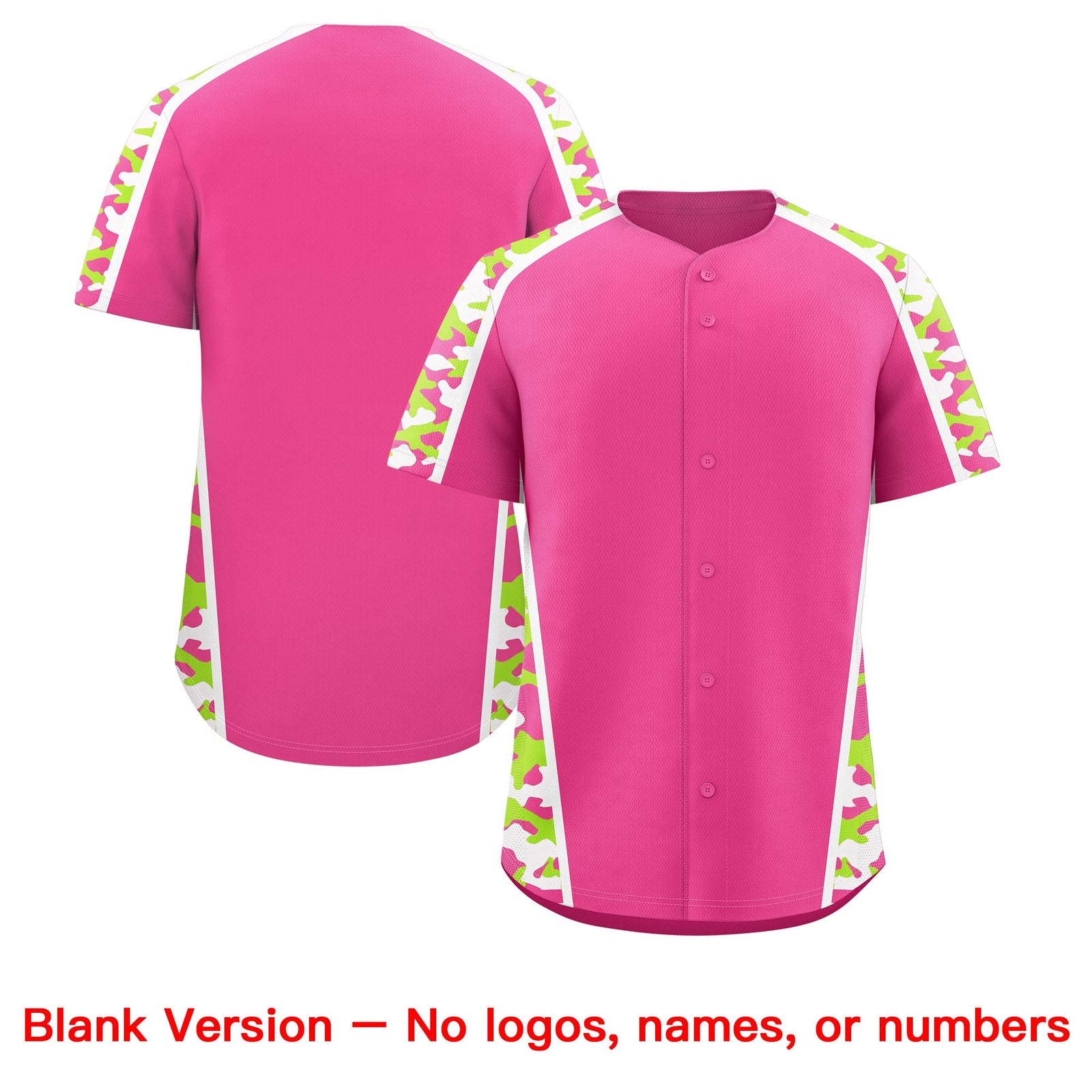 Custom Pink Neon Green Side Camo Style Personalization Baseball Jersey| KXKSHOP
