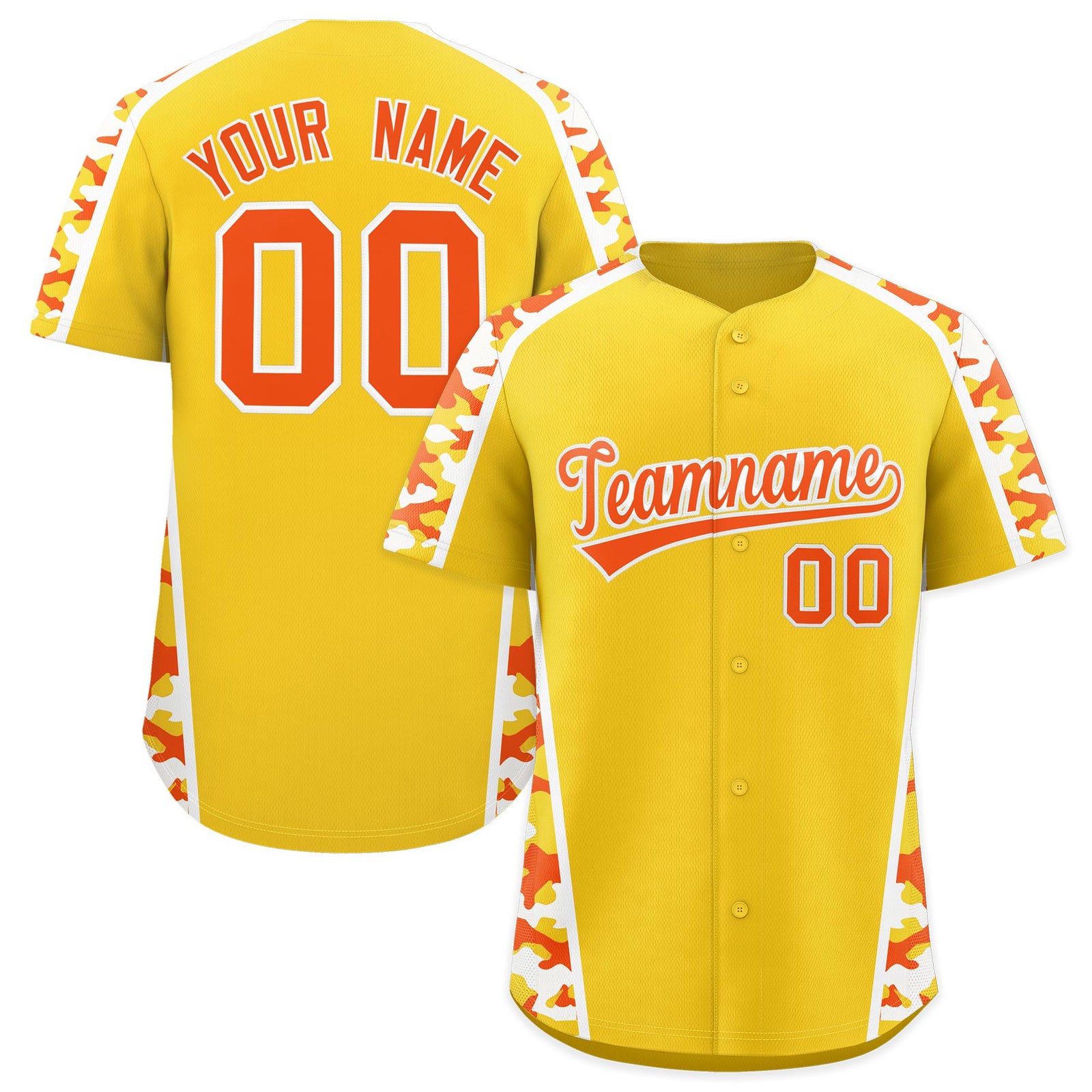 Custom Yellow Orange Side Camo Style Personalization Baseball Jersey| KXKSHOP