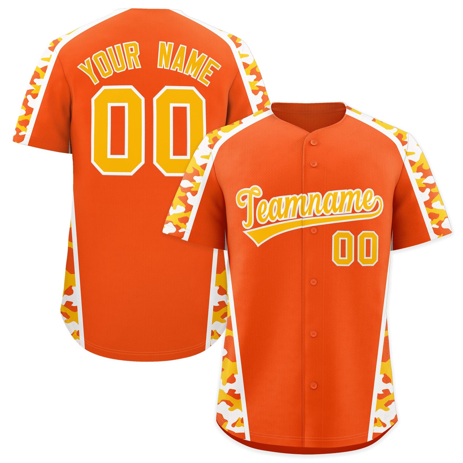 Custom Orange Yellow Side Camo Style Personalization Baseball Jersey| KXKSHOP