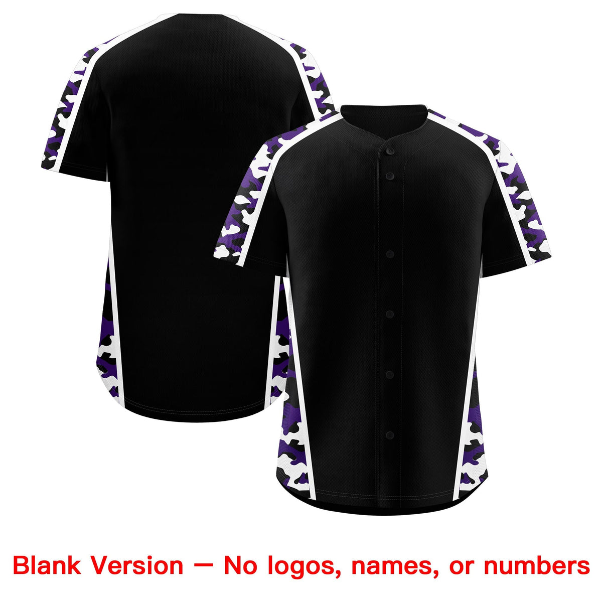 Custom Black Purple Side Camo Style Personalization Baseball Jersey| KXKSHOP