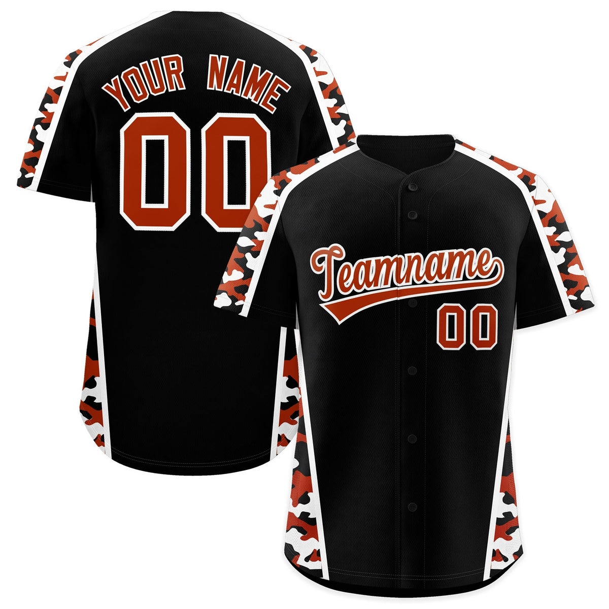 Custom Black Dark Orange Side Camo Style Personalization Baseball Jersey| KXKSHOP
