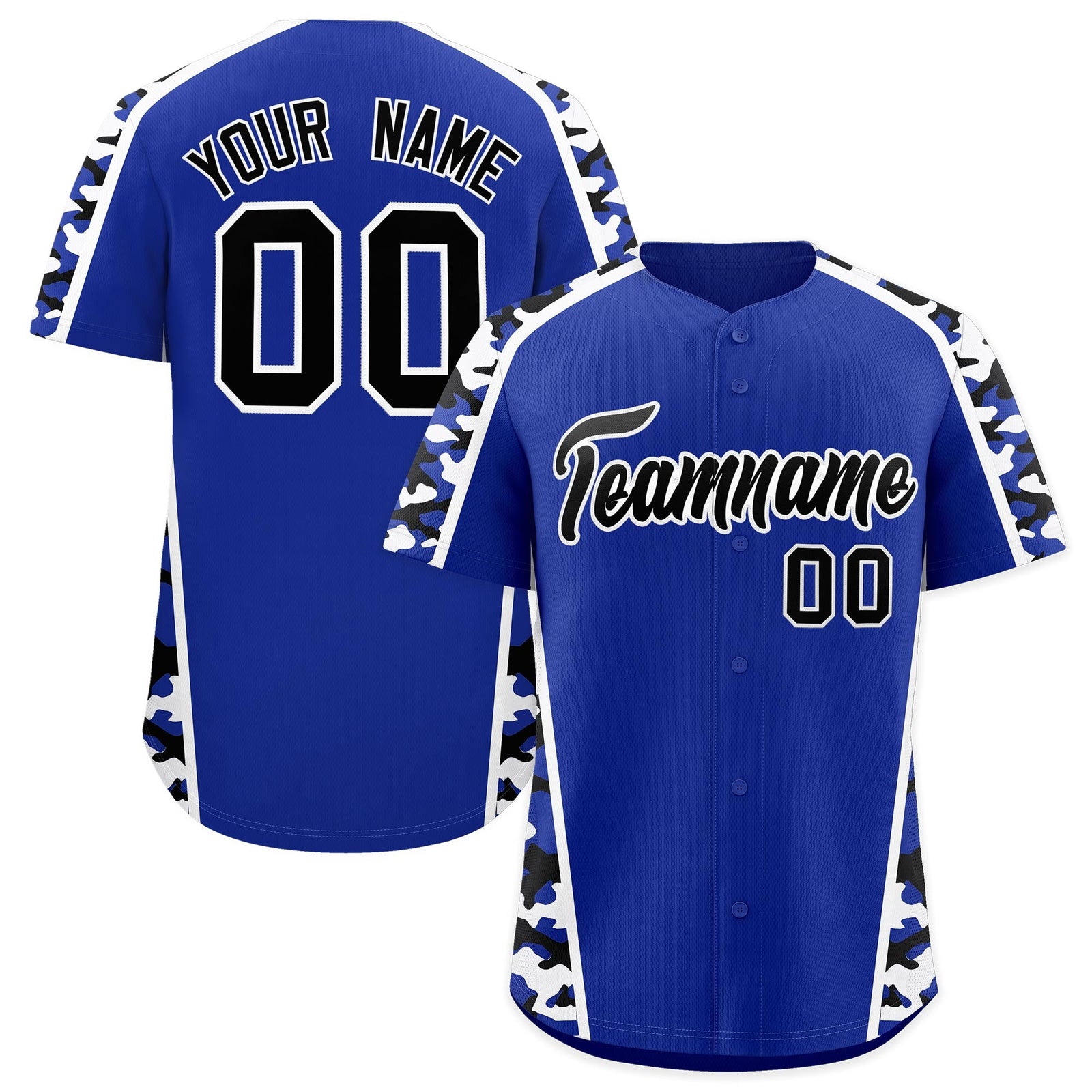 Custom Royal Blue Black Side Camo Style Personalization Baseball Jersey| KXKSHOP