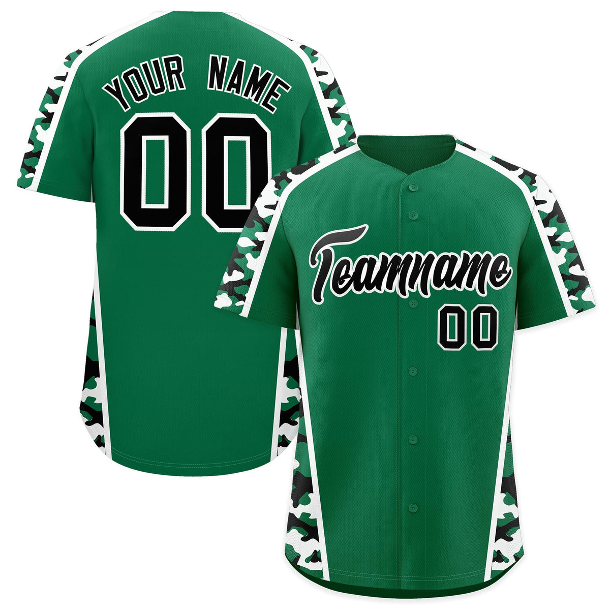 Custom Kelly Green Black Side Camo Style Personalization Baseball Jersey| KXKSHOP
